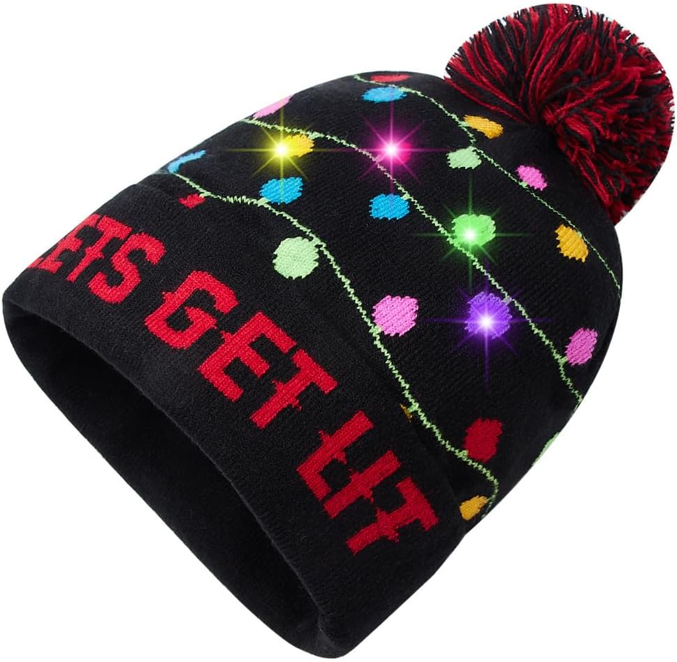 Unisex Ugly LED Christmas Hat Novelty Colorful Light-up Stylish Knitted Sweater Xmas Party Beanie Cap(6 Lights)