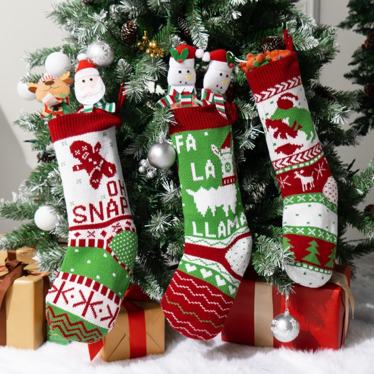 JOYIN 3 Pack 18” Christmas Stockings, Large Size Rustic Cable Knit Xmas Stocking in Red & Green, for Family Holiday Season Decorations