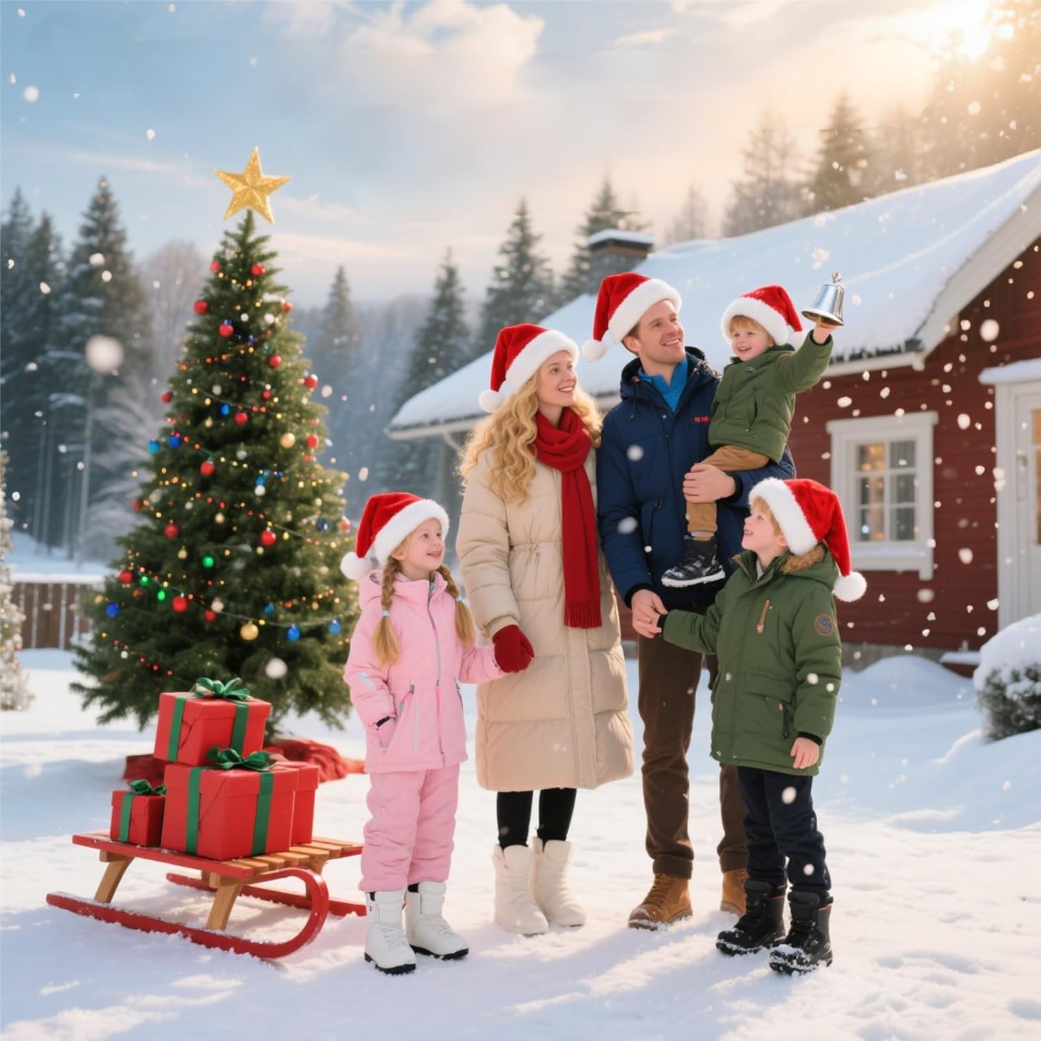 Christmas Hat, Santa Hats for Adults & Kids Red Velvet Comfort Extra Thicken Holiday Xmas Hat for New Year Festive Party