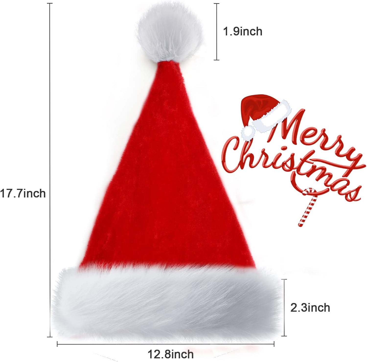 Christmas Hat Santa Hats for Adults Unisex Red Velvet Extra Thicken Xmas Hat for New Year Festive Holiday Party