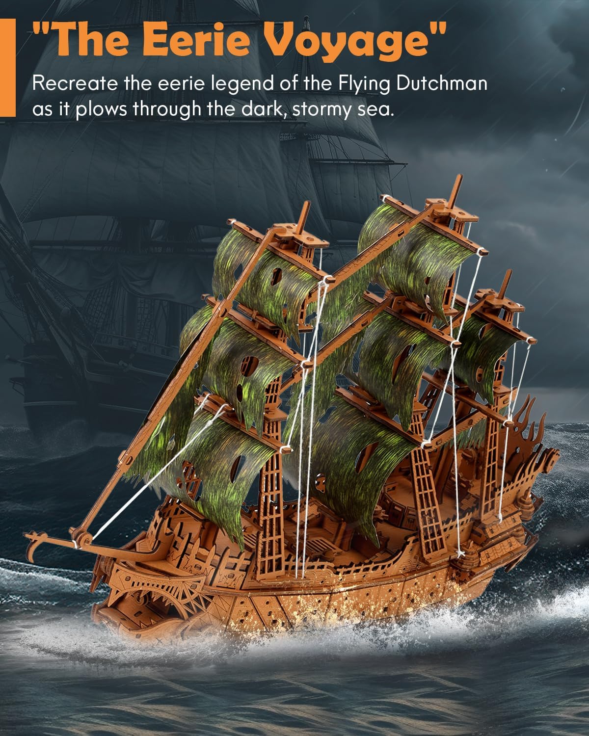 Desafiante rompecabezas de madera 3D de holandés volador para adultos, kit de modelo de barco pirata para construir, regalo ideal de Navidad o cumpleaños para entusiastas de los rompecabezas