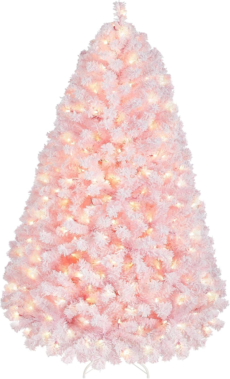 6ft Snow Flocked Pre-lit Christmas Tree with 250 Warm White Lights, 820 Lush Branch Tips & Quick-Assembly Hinged Design, Full Artificial Xmas Tree for Winter Holiday Décor, Green & White