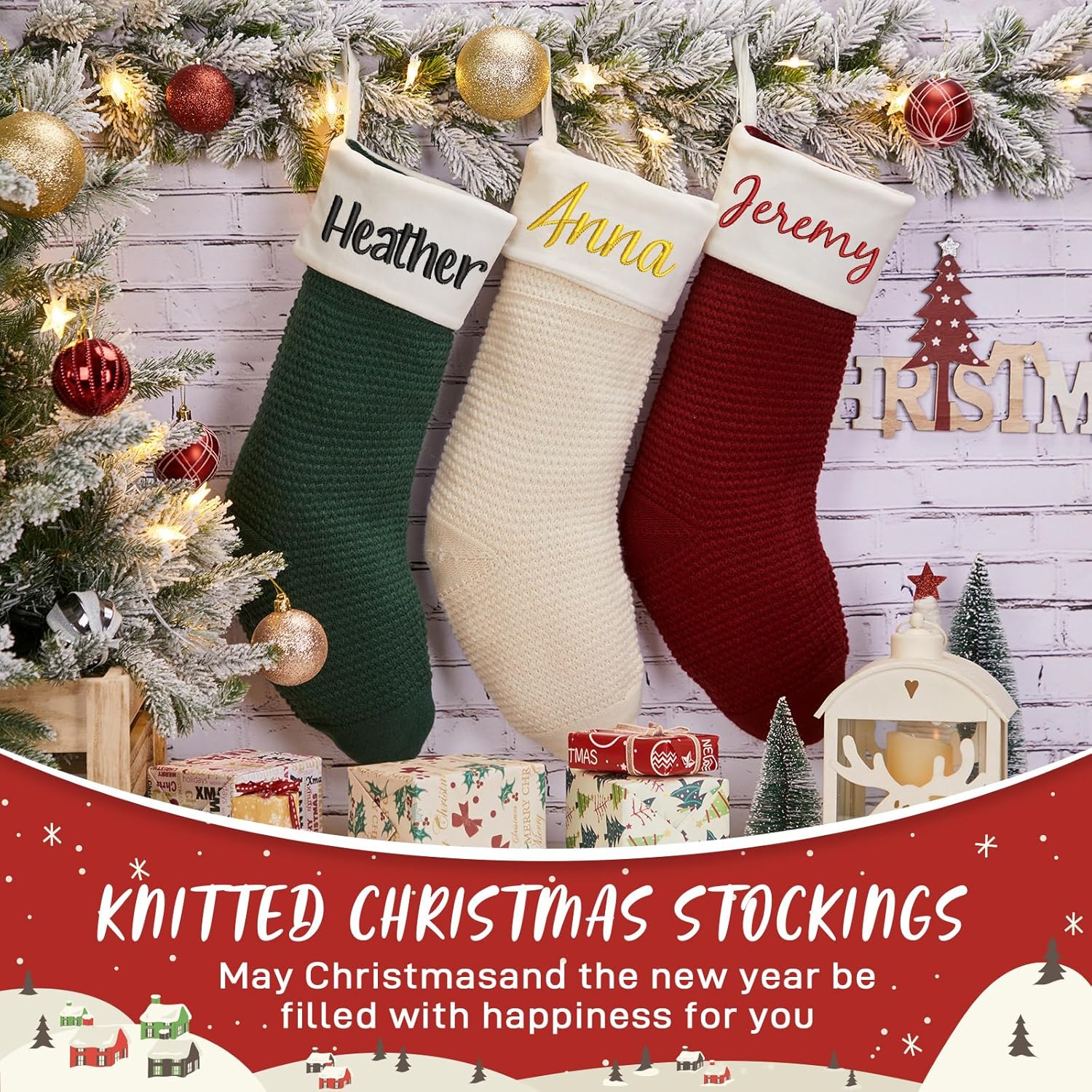 Flycalf Velvet Christmas Stockings 6 Pack Large 20 Inches with Hanging Loop Embroidery Classic Luxury Family Ornament Fireplace Hanging Stockings for Christmas Decorations