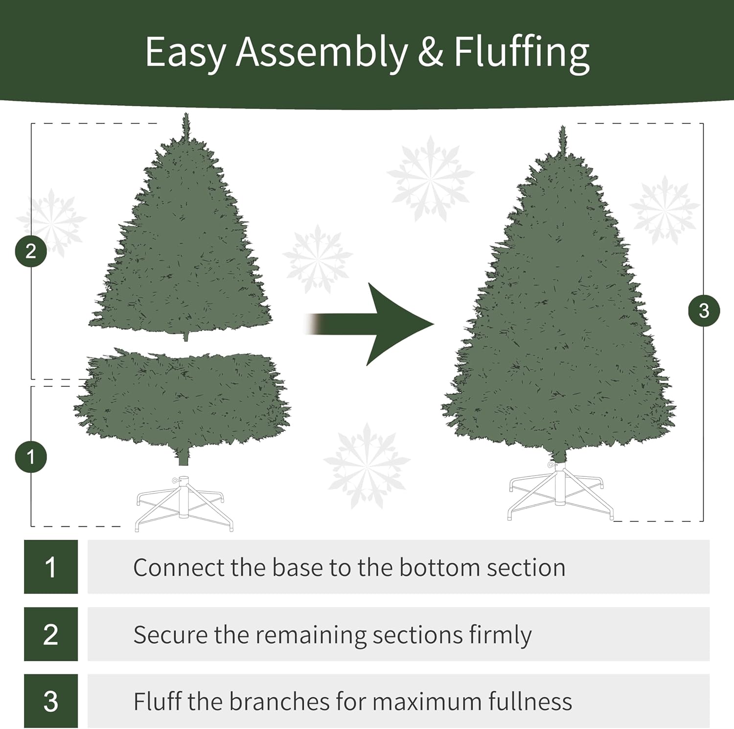 7.5ft Pre-Lit Aspen Fir Artificial Christmas Tree with 700 Clear Lights, 1319 Realistic Dense Branch Tips, Easy Setup Artificial Trees with Sturdy Metal Stand