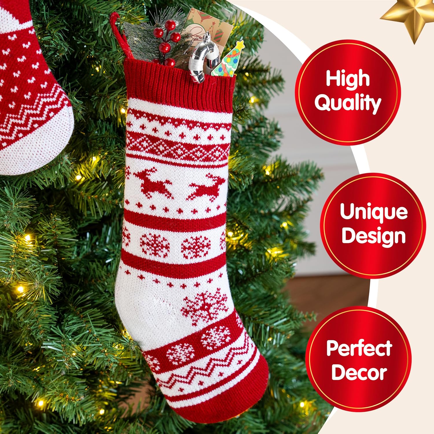 JOYIN 3 Pack 18” Christmas Stockings, Large Size Rustic Cable Knit Xmas Stocking in Red & Green, for Family Holiday Season Decorations