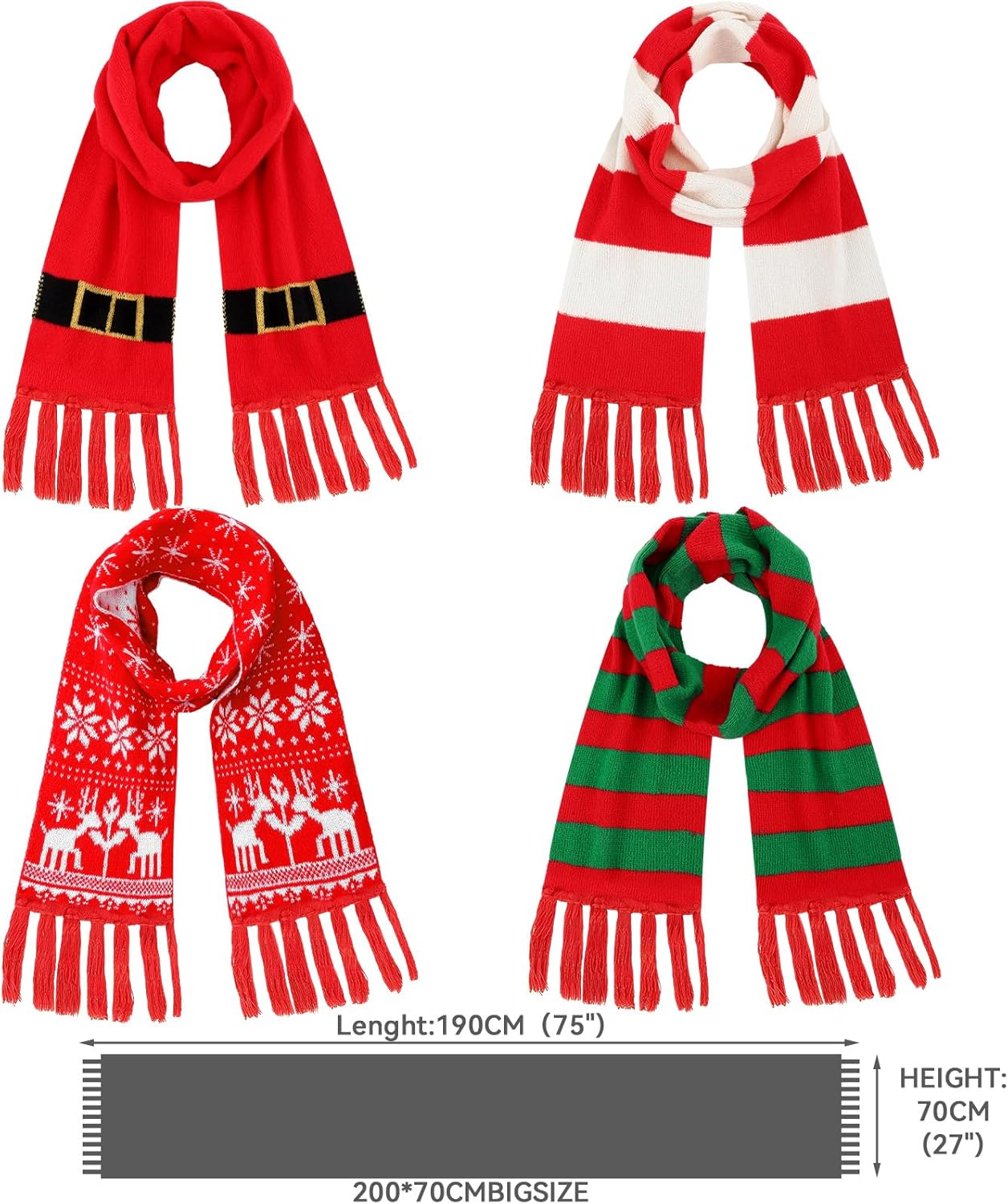 12 Pack Christmas Winter Accessories Set, 4 Christmas Beanies 4 Knitted Scarves and 4 Pairs of Holiday Socks Soft Warm Xmas Hat Scarf Sock Set for Family Parties Gifts