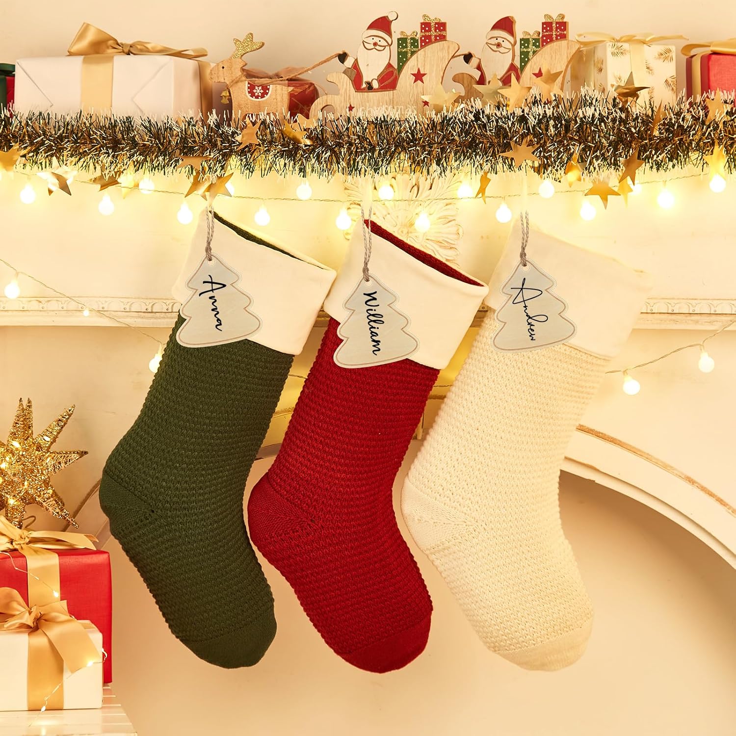 Flycalf Velvet Christmas Stockings 6 Pack Large 20 Inches with Hanging Loop Embroidery Classic Luxury Family Ornament Fireplace Hanging Stockings for Christmas Decorations