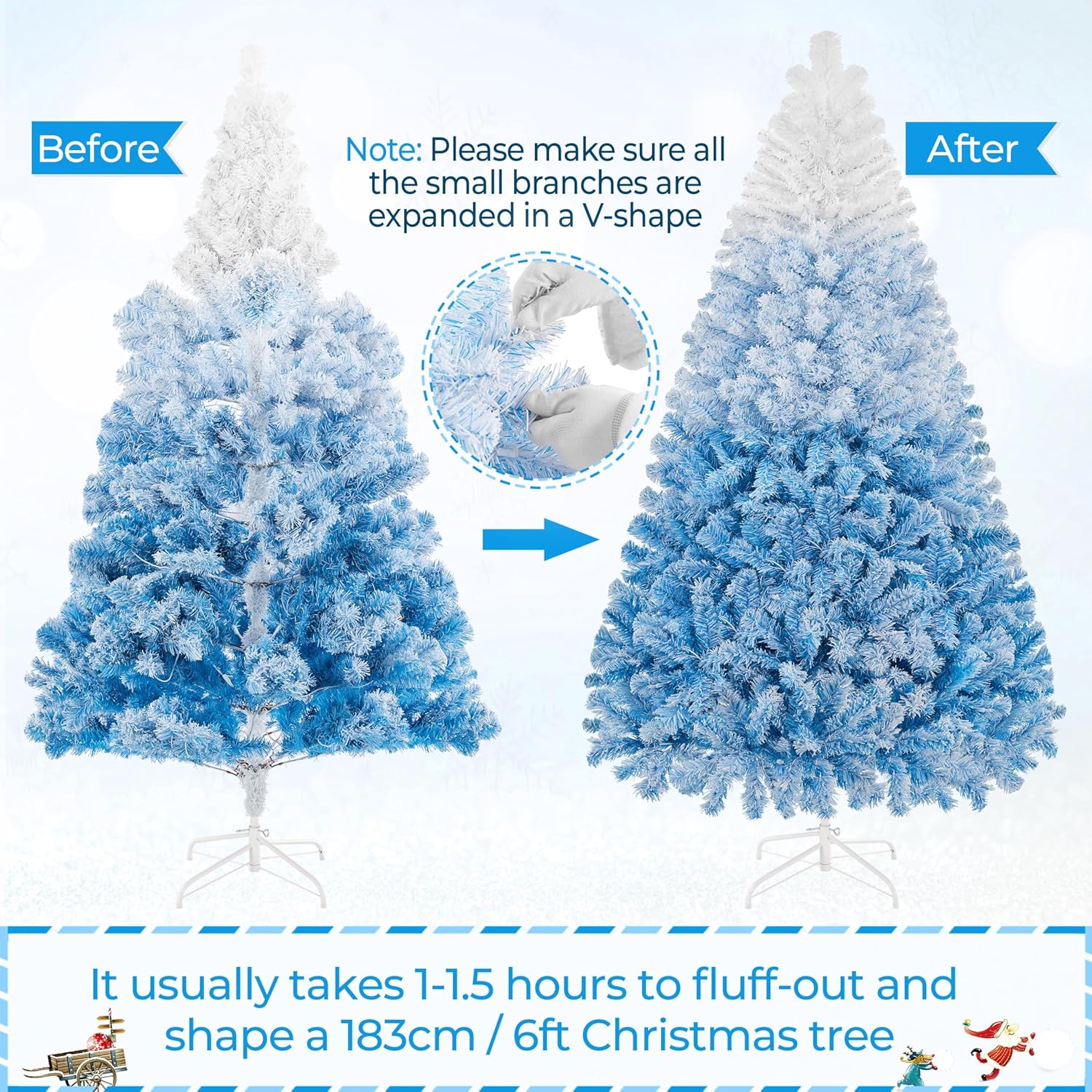 6ft Snow Flocked Pre-lit Christmas Tree with 250 Warm White Lights, 820 Lush Branch Tips & Quick-Assembly Hinged Design, Full Artificial Xmas Tree for Winter Holiday Décor, Green & White