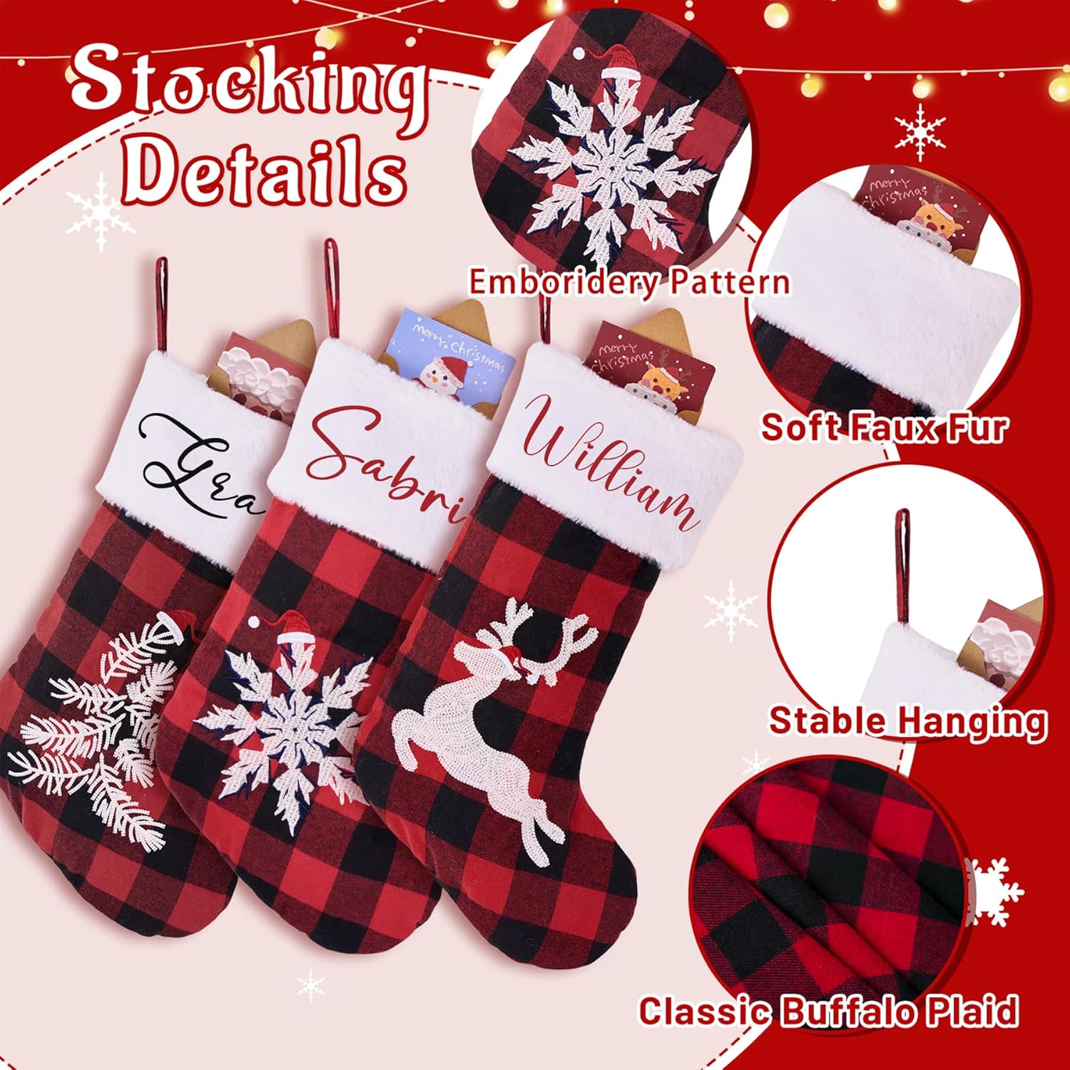 Flycalf Velvet Christmas Stockings 6 Pack Large 20 Inches with Hanging Loop Embroidery Classic Luxury Family Ornament Fireplace Hanging Stockings for Christmas Decorations