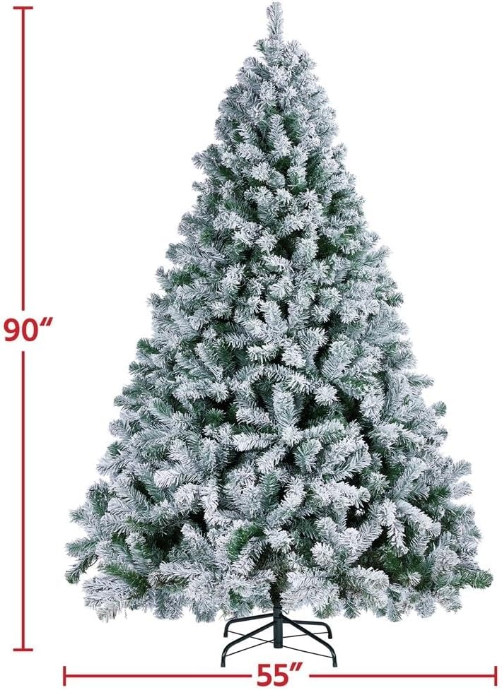 6ft Snow Flocked Pre-lit Christmas Tree with 250 Warm White Lights, 820 Lush Branch Tips & Quick-Assembly Hinged Design, Full Artificial Xmas Tree for Winter Holiday Décor, Green & White