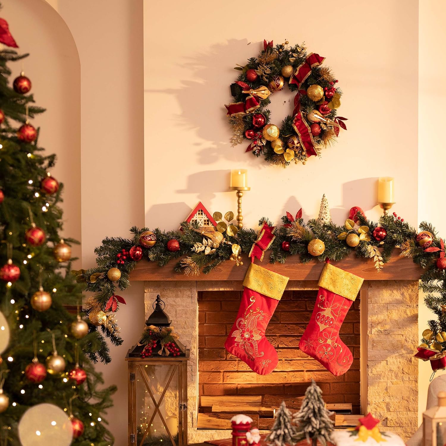 Valery Madelyn 21 Inches Christmas Stockings Decorations, 2 Pack White and Gold Stockings Embroidered in Gold Thread, Elegant Stocking Christmas with Name Tag for Fireplace Decor