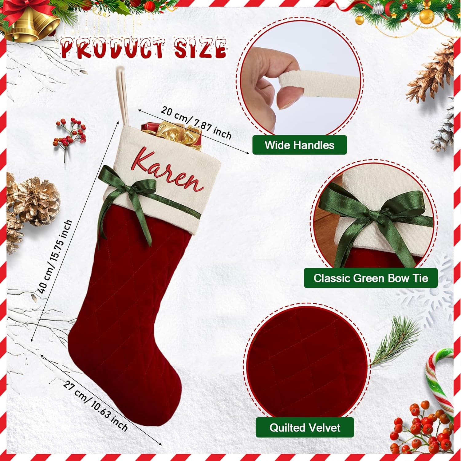 Flycalf Velvet Christmas Stockings 6 Pack Large 20 Inches with Hanging Loop Embroidery Classic Luxury Family Ornament Fireplace Hanging Stockings for Christmas Decorations