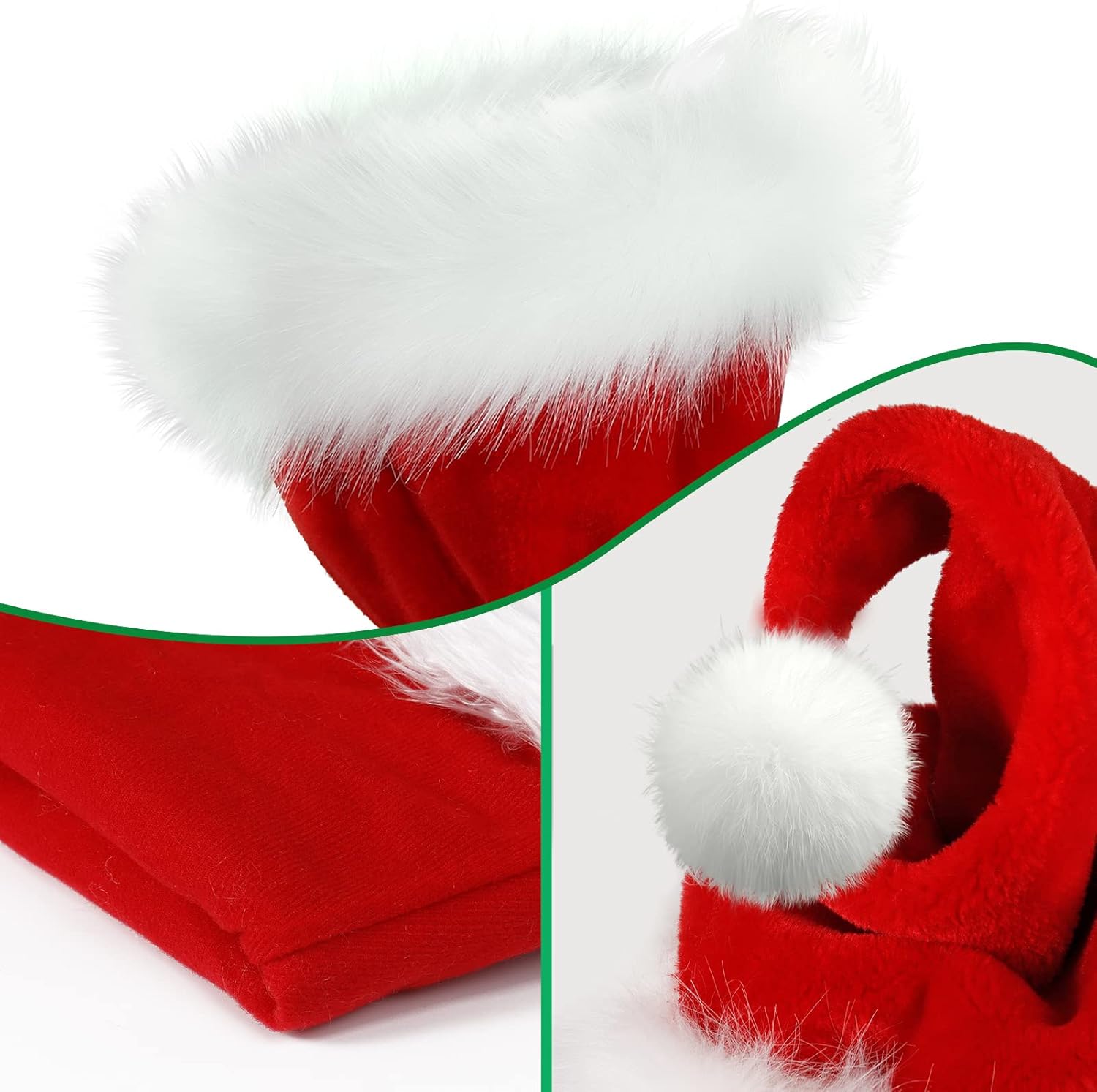 Christmas Hat, Santa Hats for Adults & Kids Red Velvet Comfort Extra Thicken Holiday Xmas Hat for New Year Festive Party