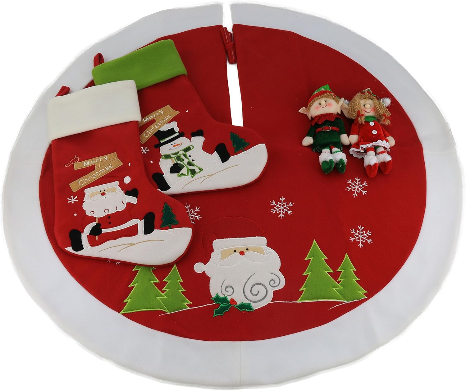 WEWILL Classic Christmas Stockings Set of 2 Elk, Snowman Xmas Character 17 inch Christmas Decorations Gift for Family Kids (Style 4)