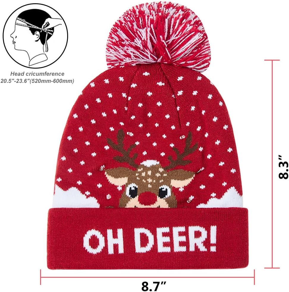 Unisex Ugly LED Christmas Hat Novelty Colorful Light-up Stylish Knitted Sweater Xmas Party Beanie Cap(6 Lights)