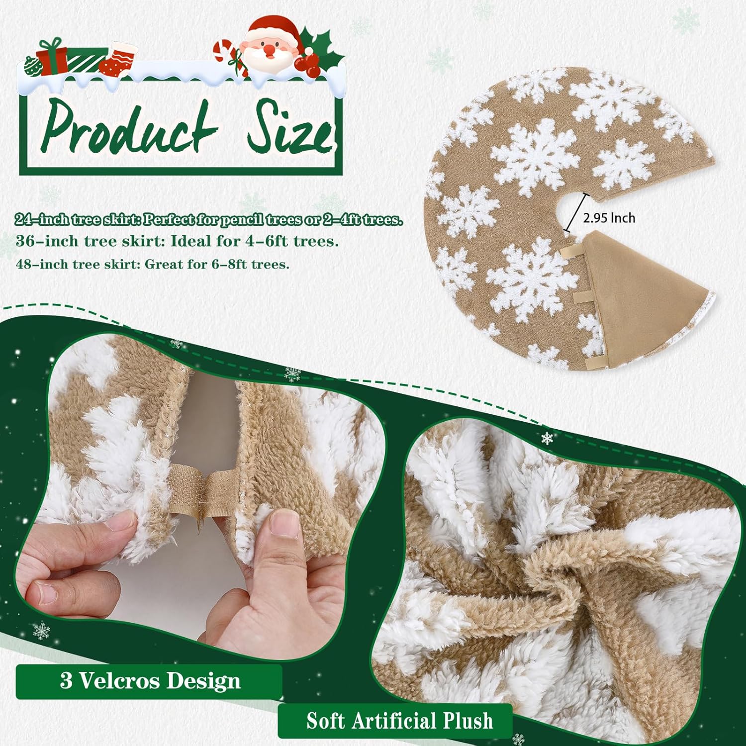 Chrisrmas Tree Skirt 48 Inches Faux Fur Red Tree Skirt with White Snowflakes Rustic Xmas Holiday Decoration