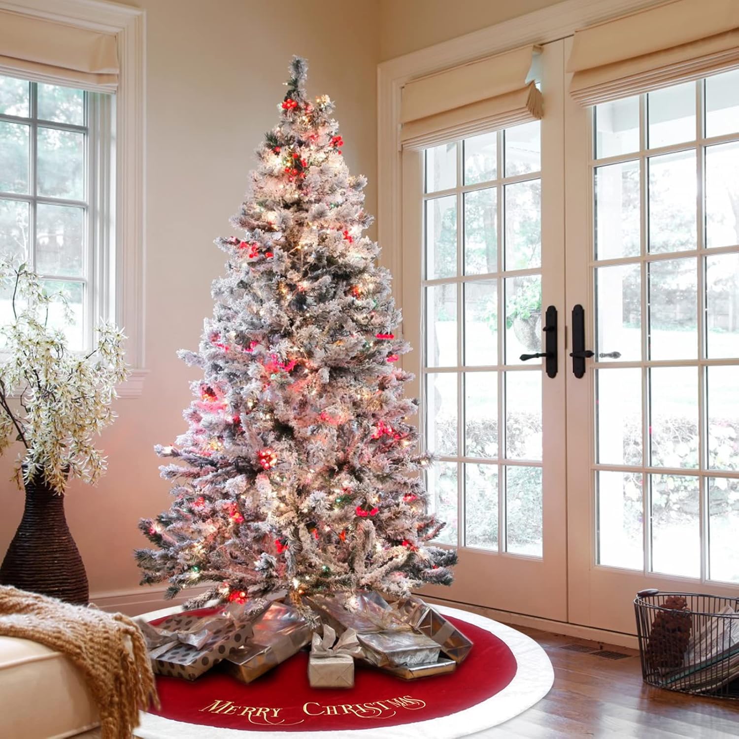 72 Inch Christmas Tree Skirt Xmas Tree Skirts for Christmas Tree Holiday Party Decorations Decoraciones De Navidad-Wine Red