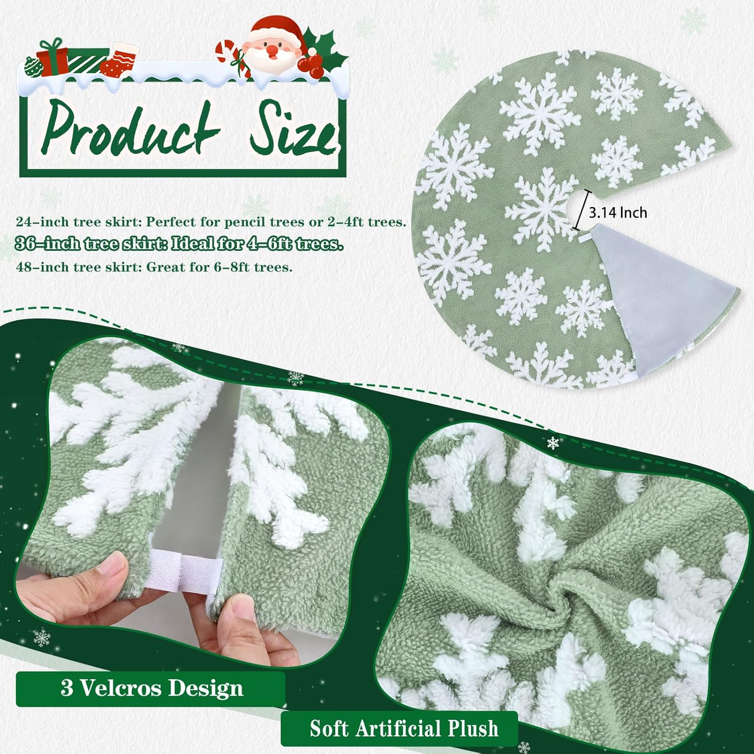 Chrisrmas Tree Skirt 48 Inches Faux Fur Red Tree Skirt with White Snowflakes Rustic Xmas Holiday Decoration