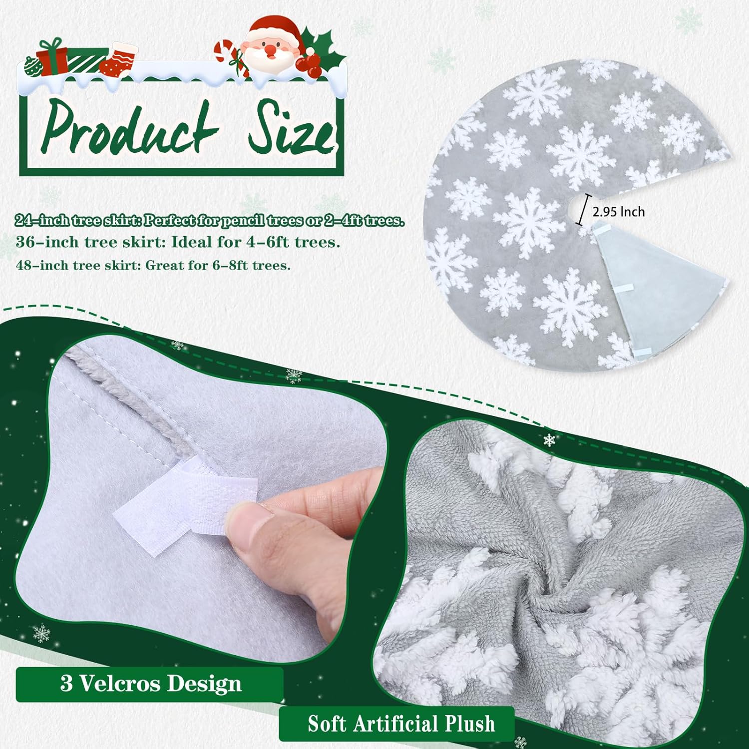 Chrisrmas Tree Skirt 48 Inches Faux Fur Red Tree Skirt with White Snowflakes Rustic Xmas Holiday Decoration