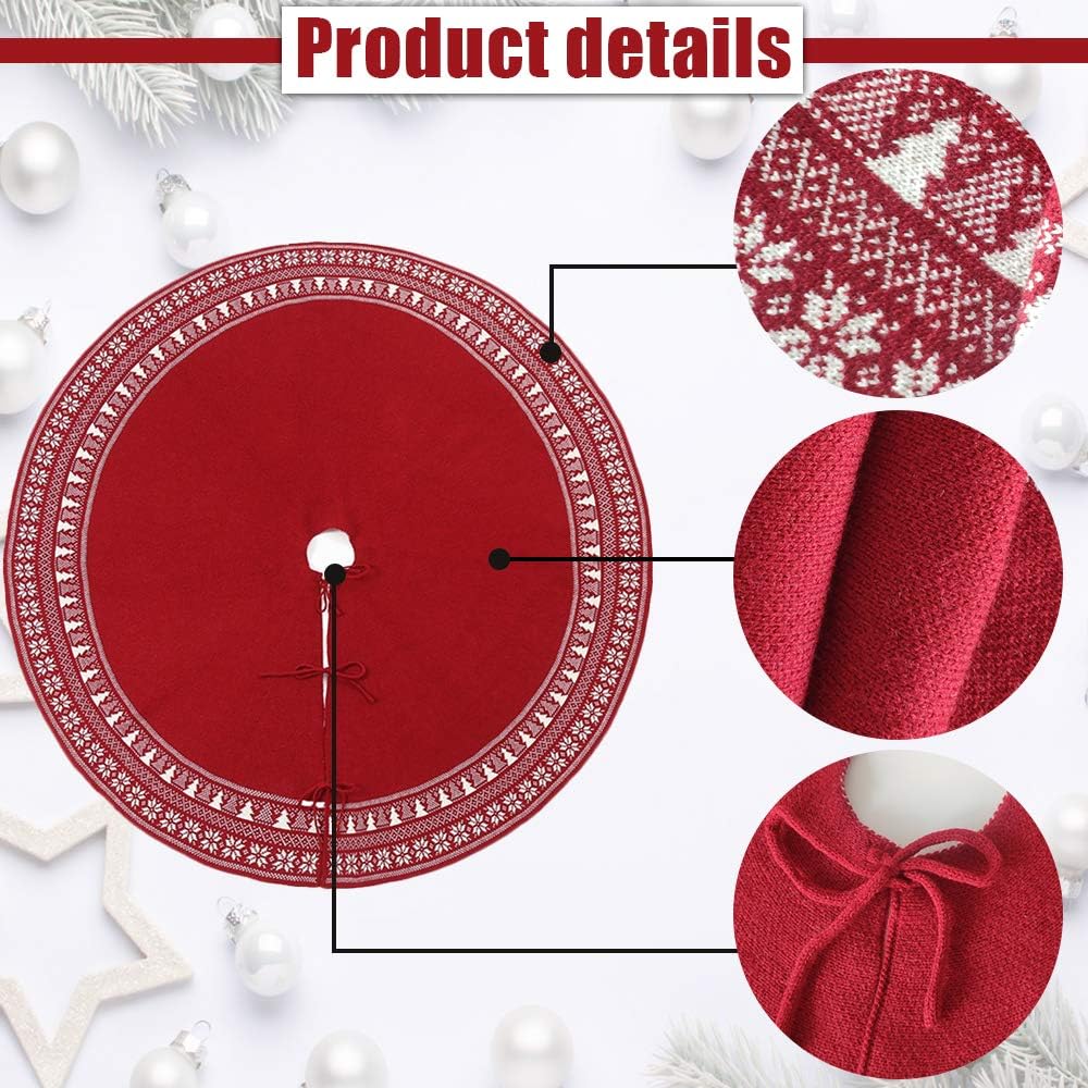 BIANHUA Christmas Tree Skirt, Christmas Decorations,Knitting Wool Retro Small Snowflake Xmas Tree Skirt Decorations,Can be Used as a Shawl.(48 Inch,Red)…