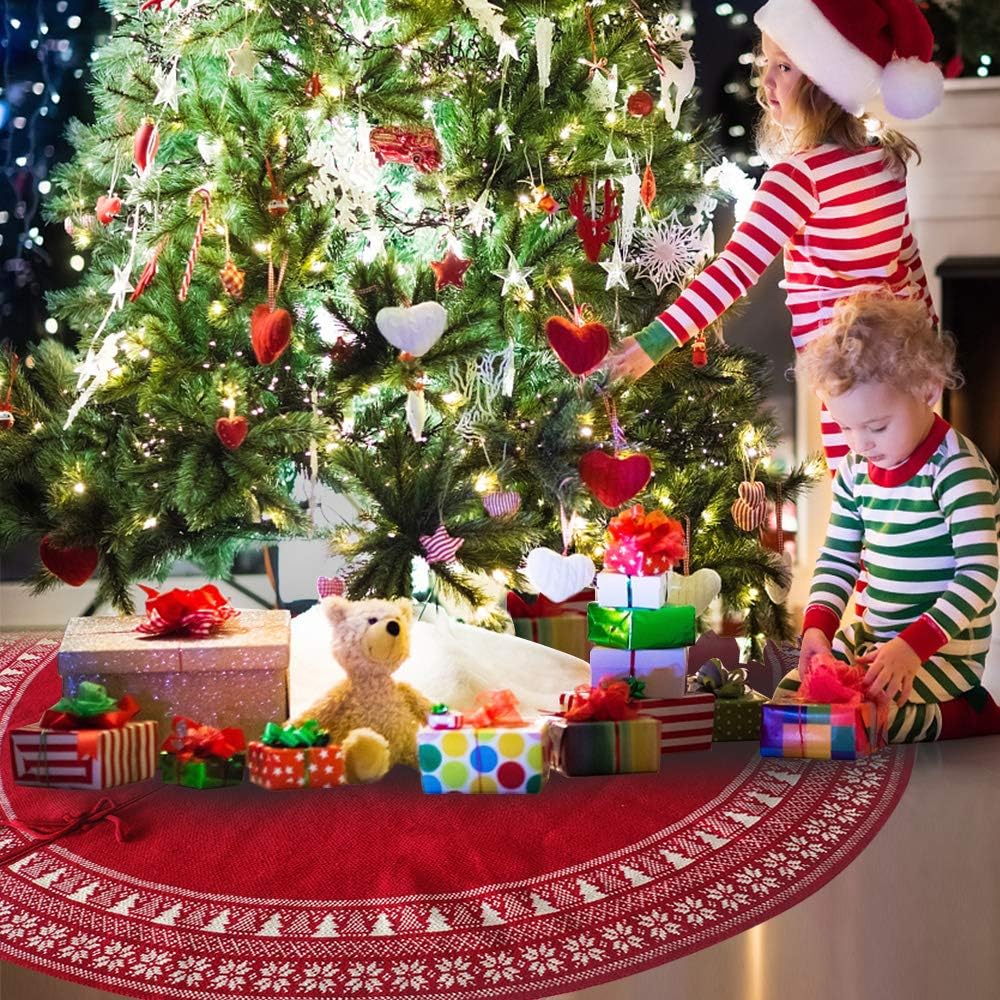 BIANHUA Christmas Tree Skirt, Christmas Decorations,Knitting Wool Retro Small Snowflake Xmas Tree Skirt Decorations,Can be Used as a Shawl.(48 Inch,Red)…