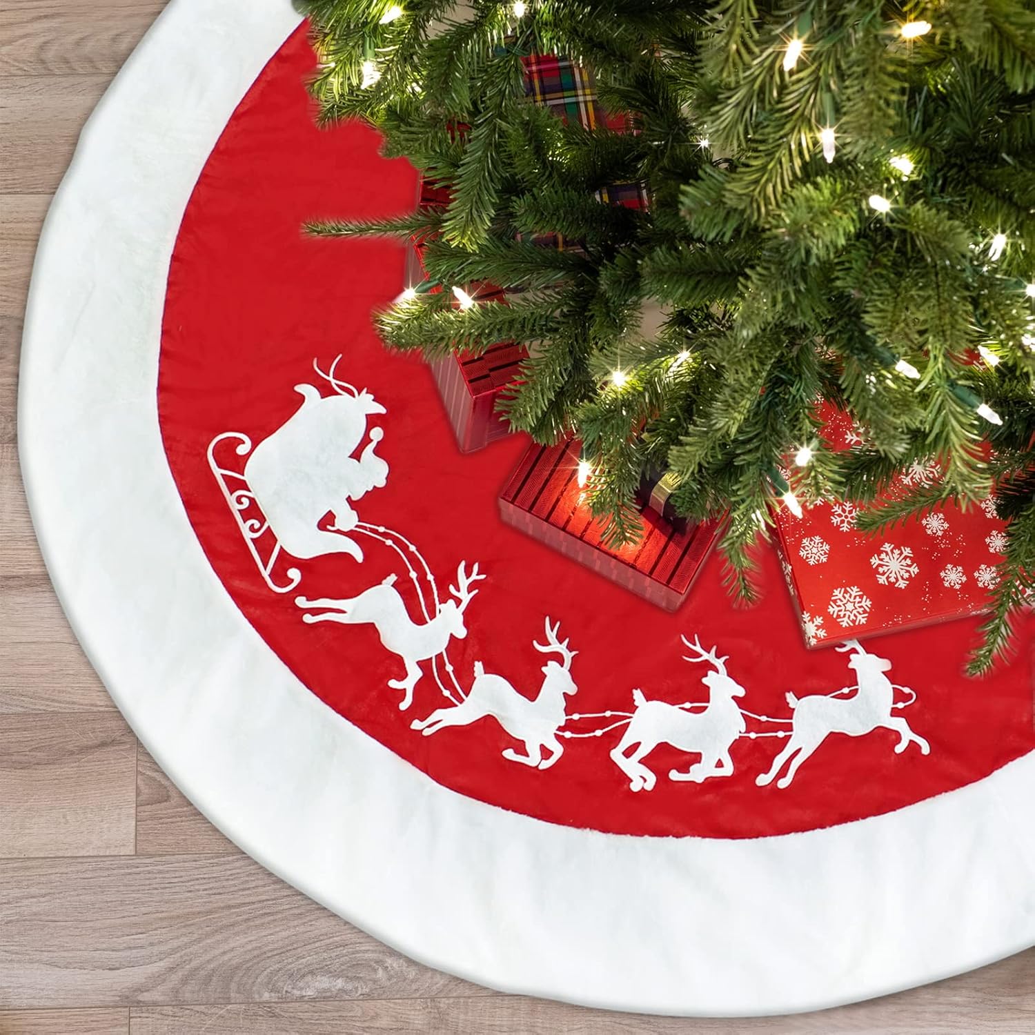 72 Inch Christmas Tree Skirt Xmas Tree Skirts for Christmas Tree Holiday Party Decorations Decoraciones De Navidad-Wine Red