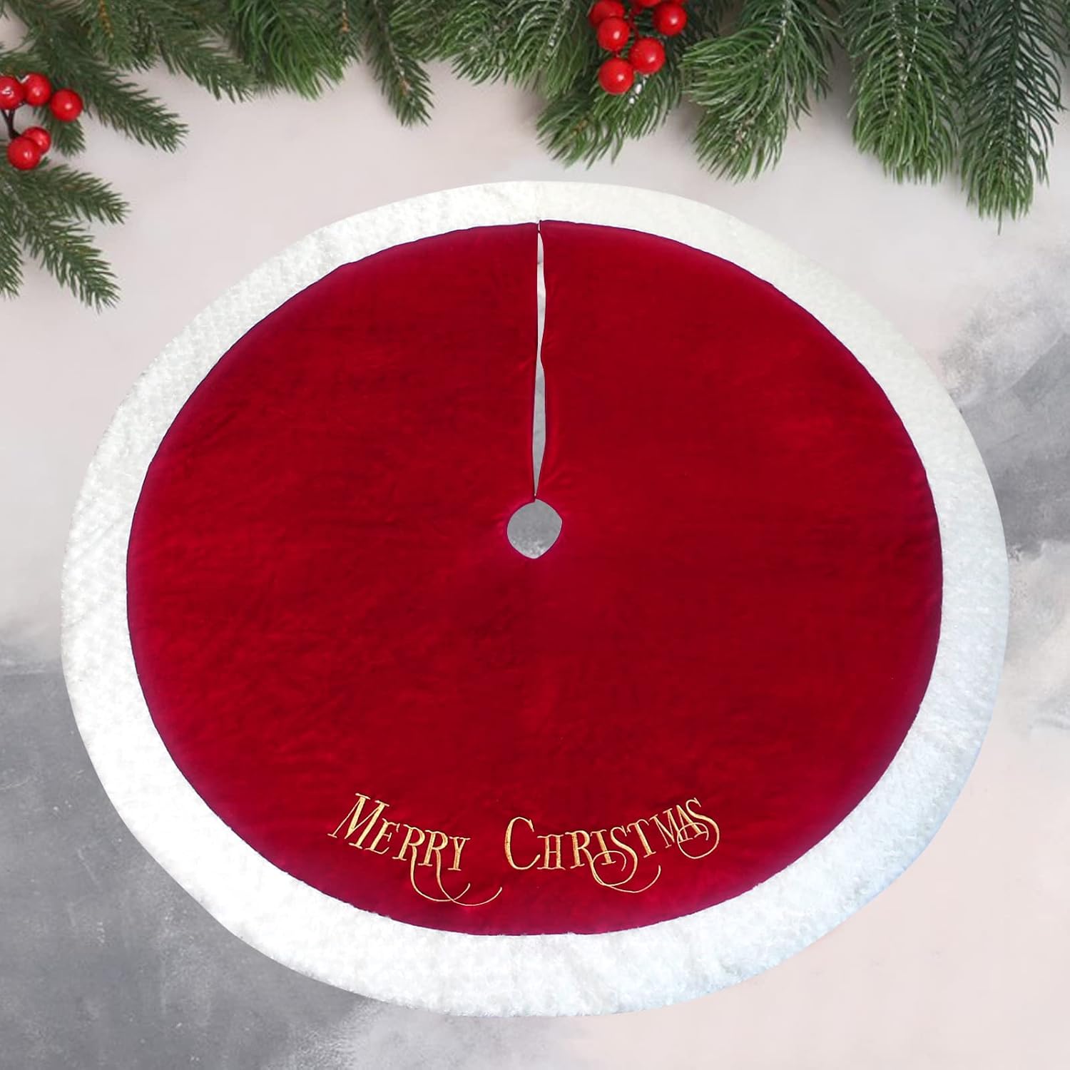 72 Inch Christmas Tree Skirt Xmas Tree Skirts for Christmas Tree Holiday Party Decorations Decoraciones De Navidad-Wine Red