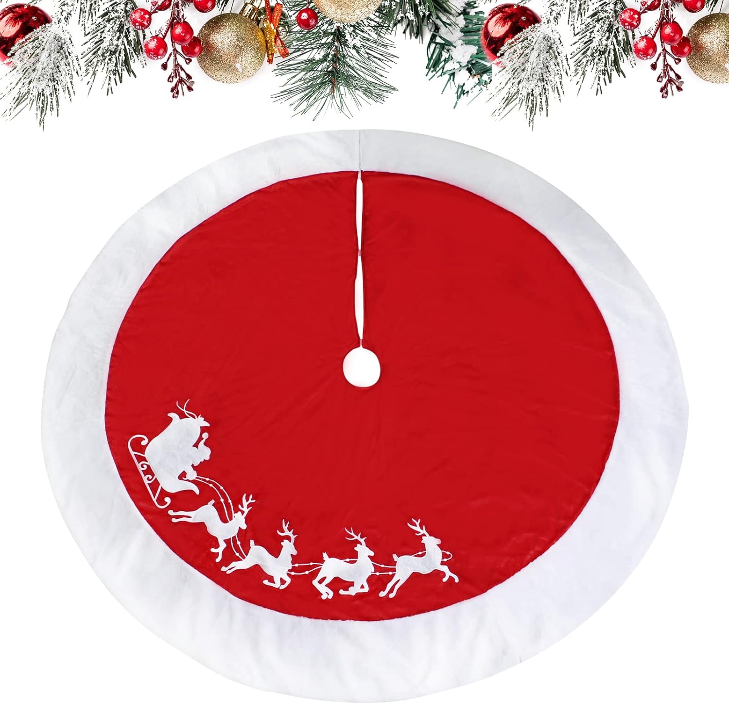 72 Inch Christmas Tree Skirt Xmas Tree Skirts for Christmas Tree Holiday Party Decorations Decoraciones De Navidad-Wine Red