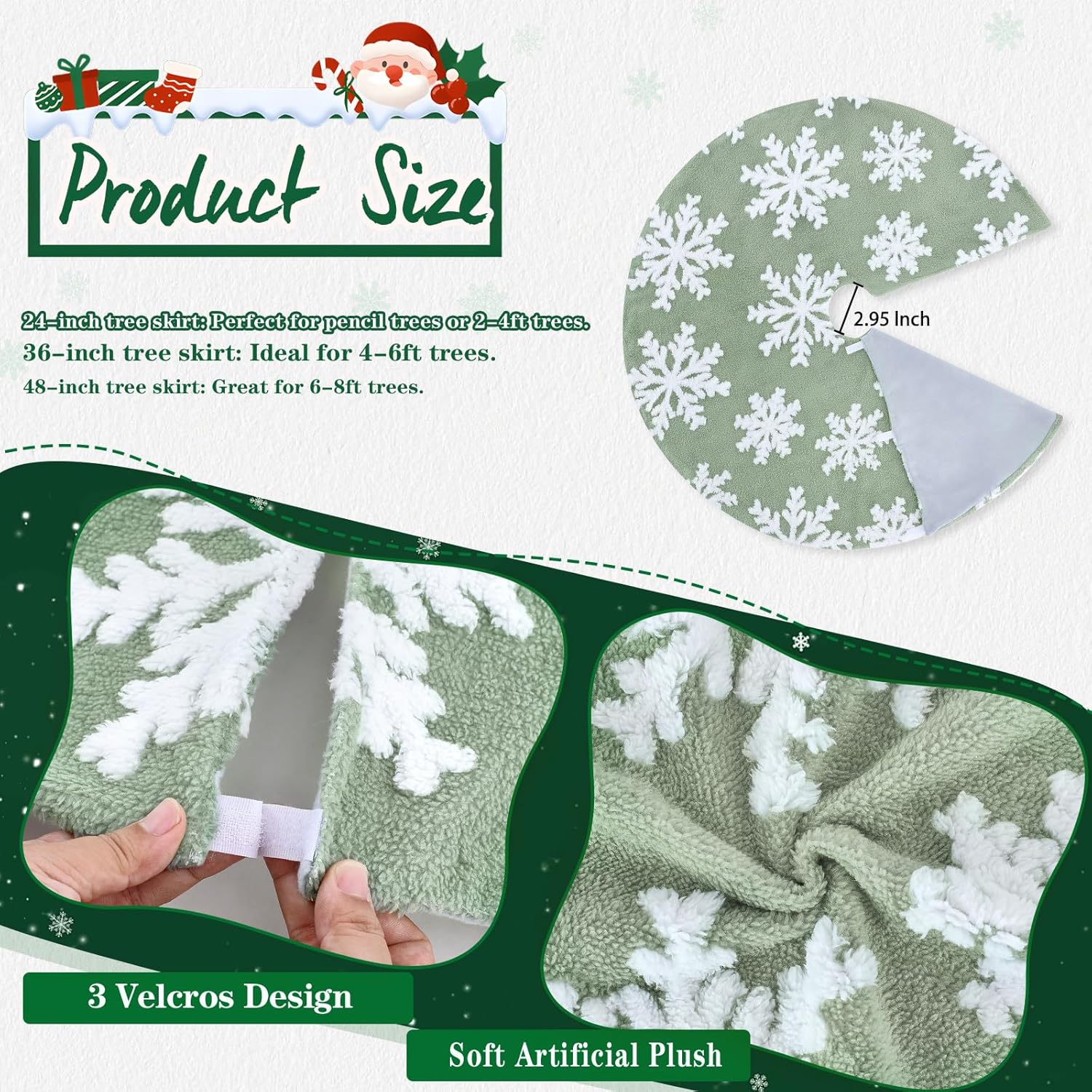 Chrisrmas Tree Skirt 48 Inches Faux Fur Red Tree Skirt with White Snowflakes Rustic Xmas Holiday Decoration