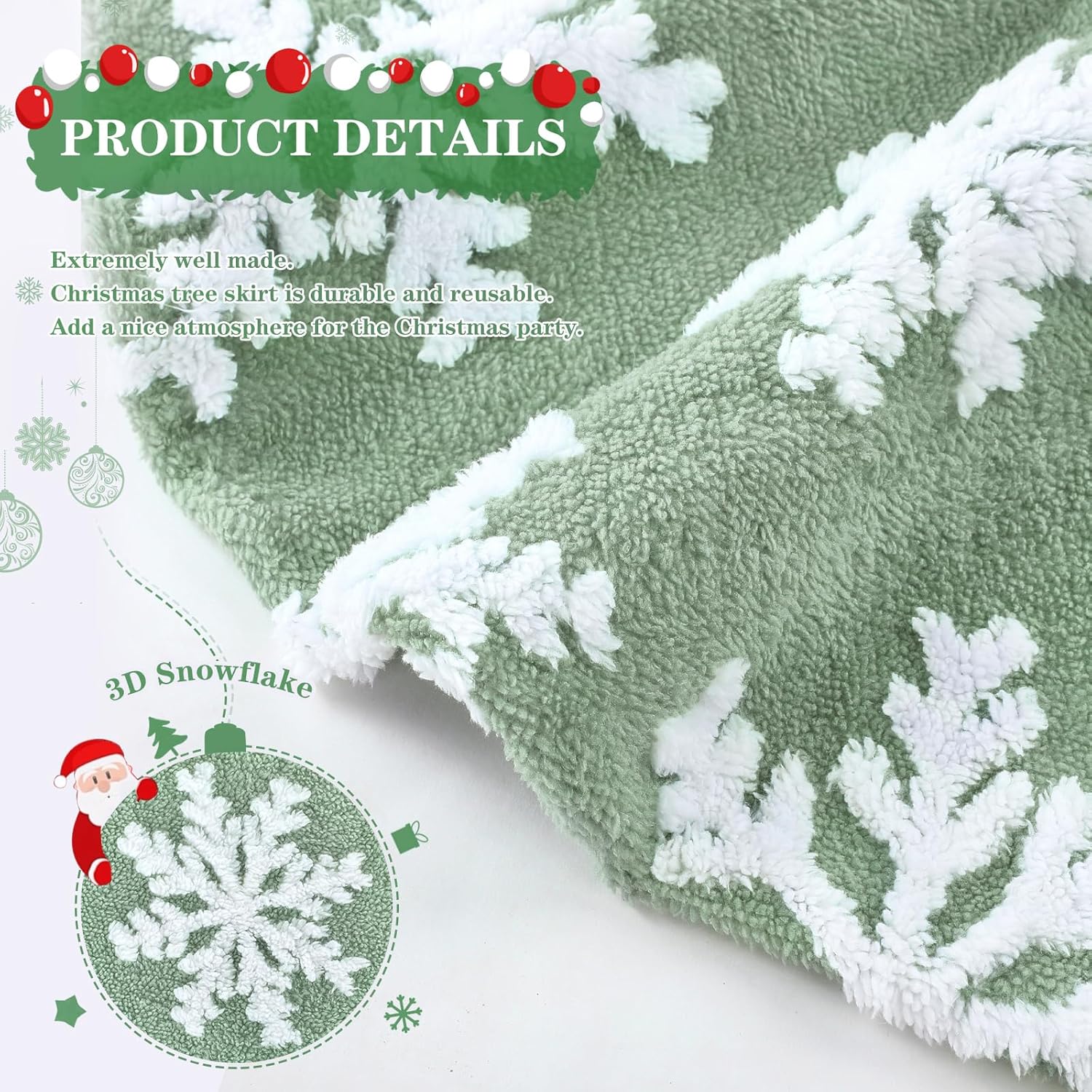 Chrisrmas Tree Skirt 48 Inches Faux Fur Red Tree Skirt with White Snowflakes Rustic Xmas Holiday Decoration