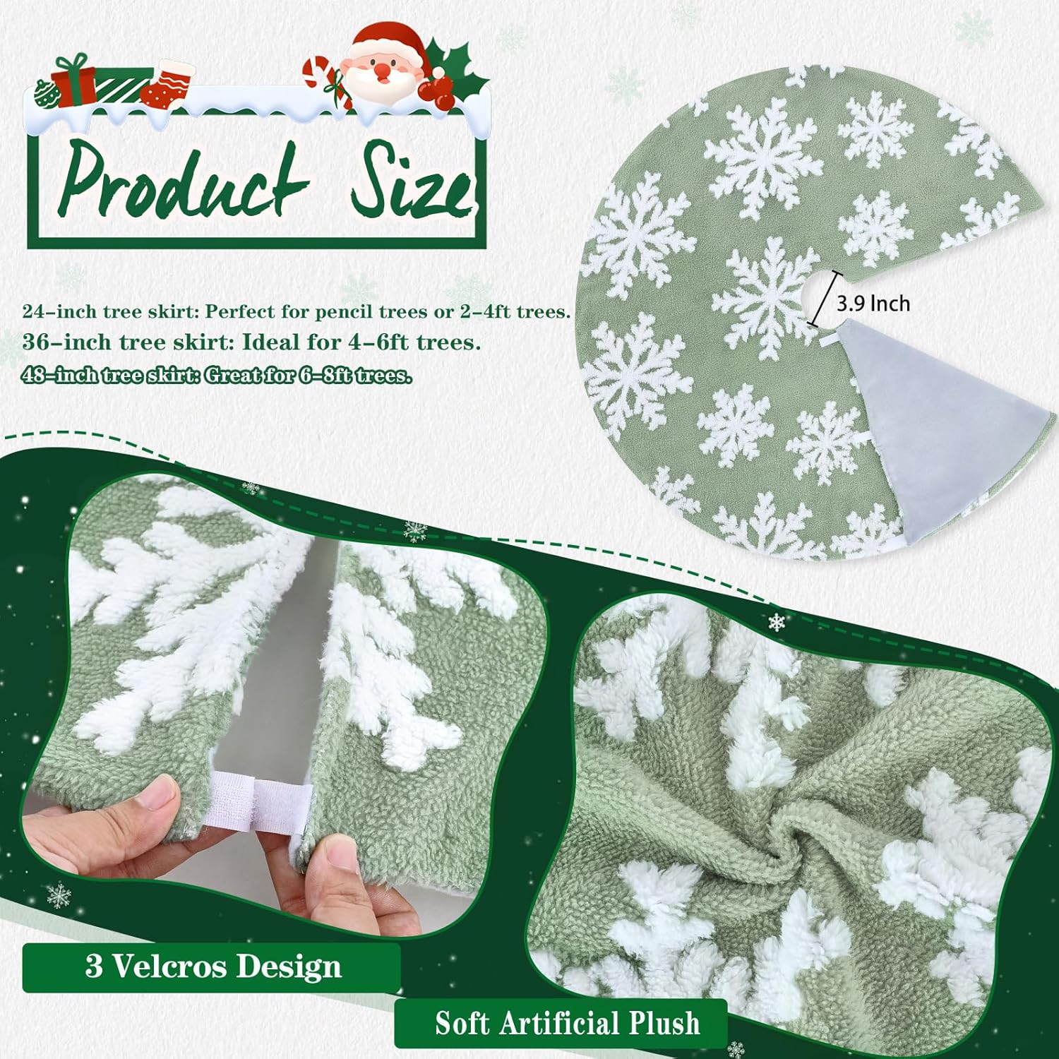 Chrisrmas Tree Skirt 48 Inches Faux Fur Red Tree Skirt with White Snowflakes Rustic Xmas Holiday Decoration