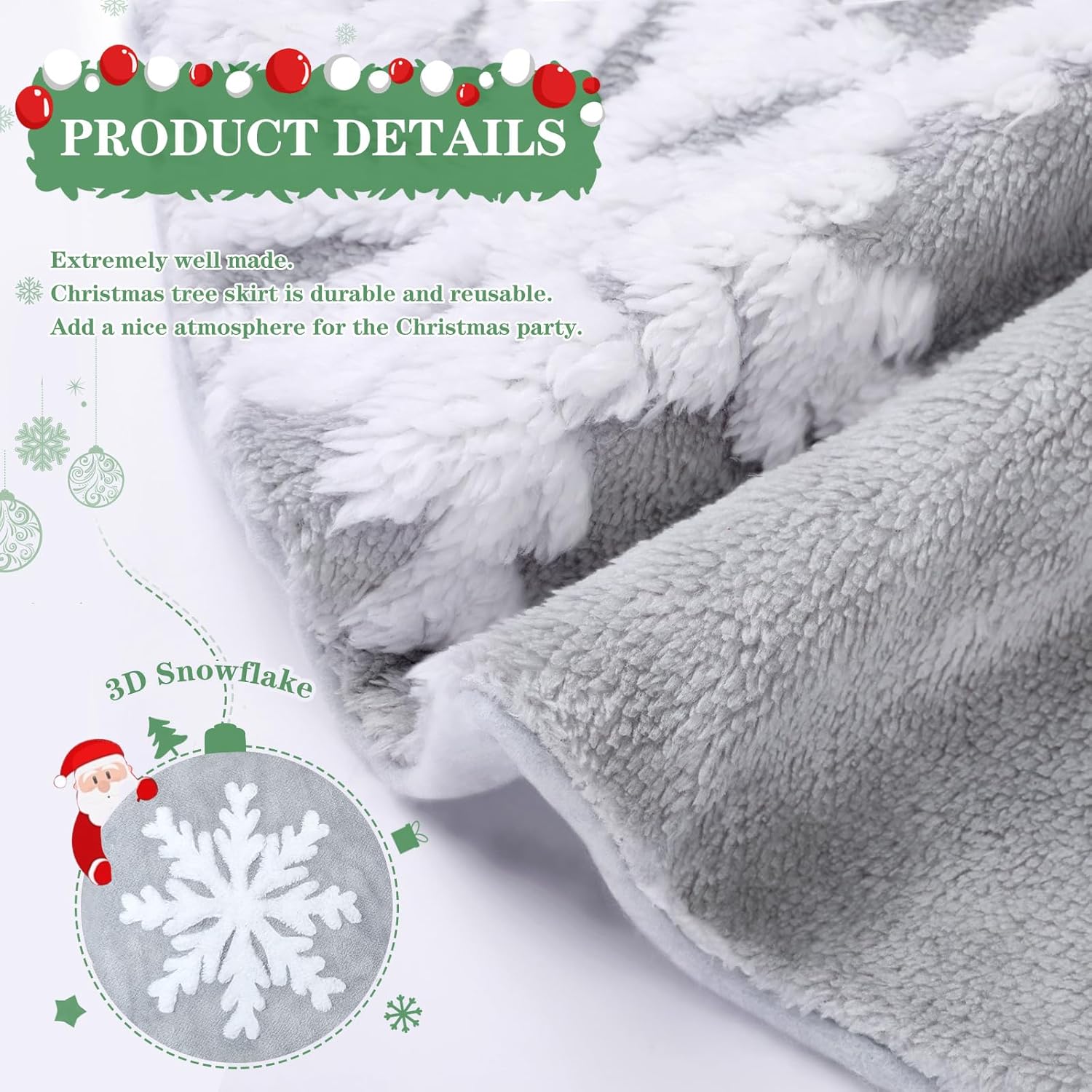 Chrisrmas Tree Skirt 48 Inches Faux Fur Red Tree Skirt with White Snowflakes Rustic Xmas Holiday Decoration