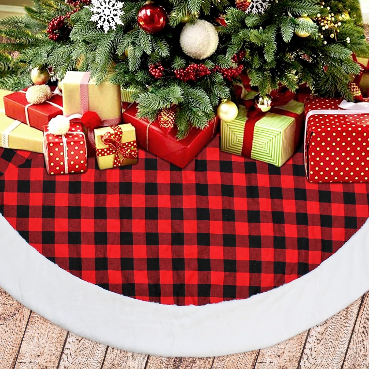 72 Inch Christmas Tree Skirt Xmas Tree Skirts for Christmas Tree Holiday Party Decorations Decoraciones De Navidad-Wine Red