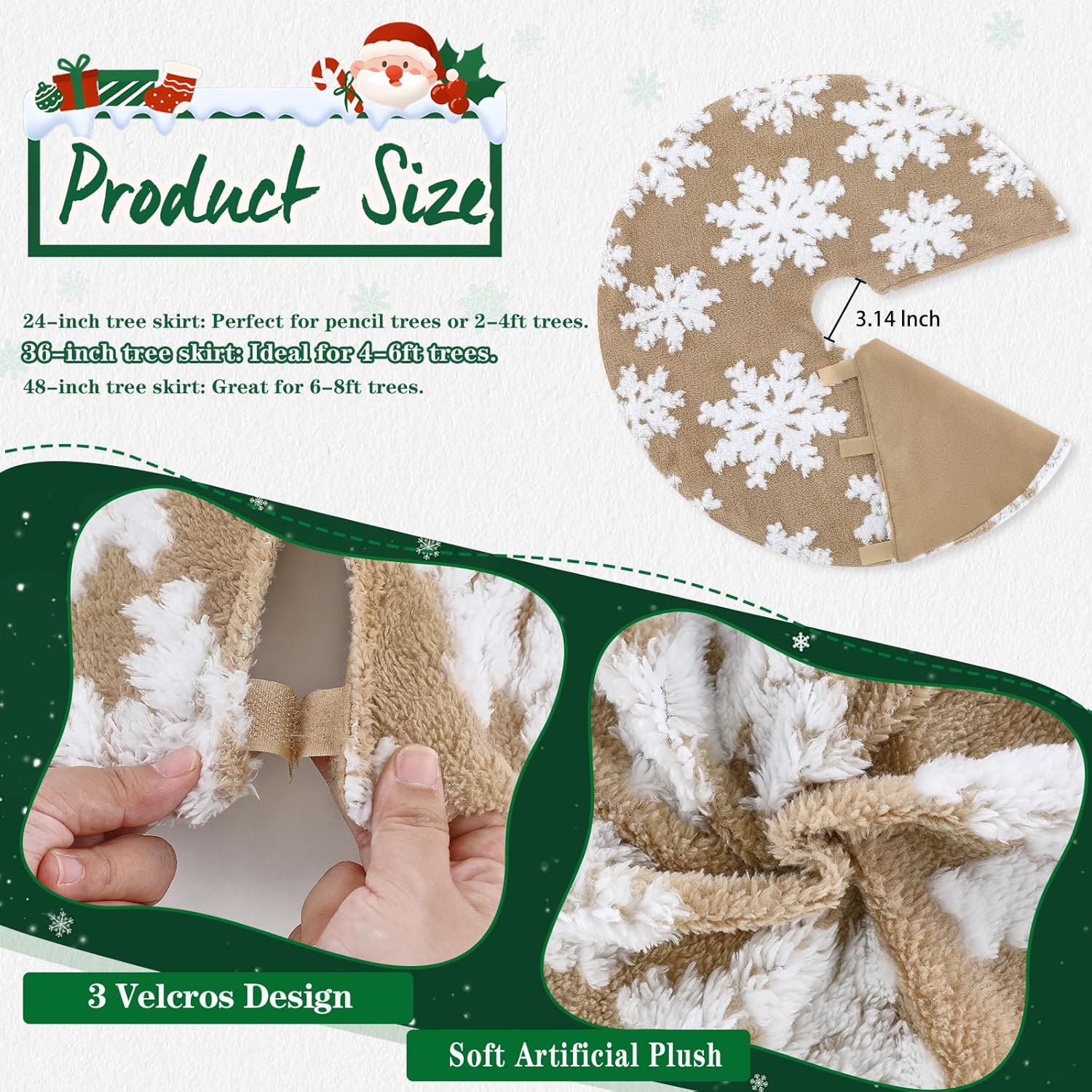 Chrisrmas Tree Skirt 48 Inches Faux Fur Red Tree Skirt with White Snowflakes Rustic Xmas Holiday Decoration