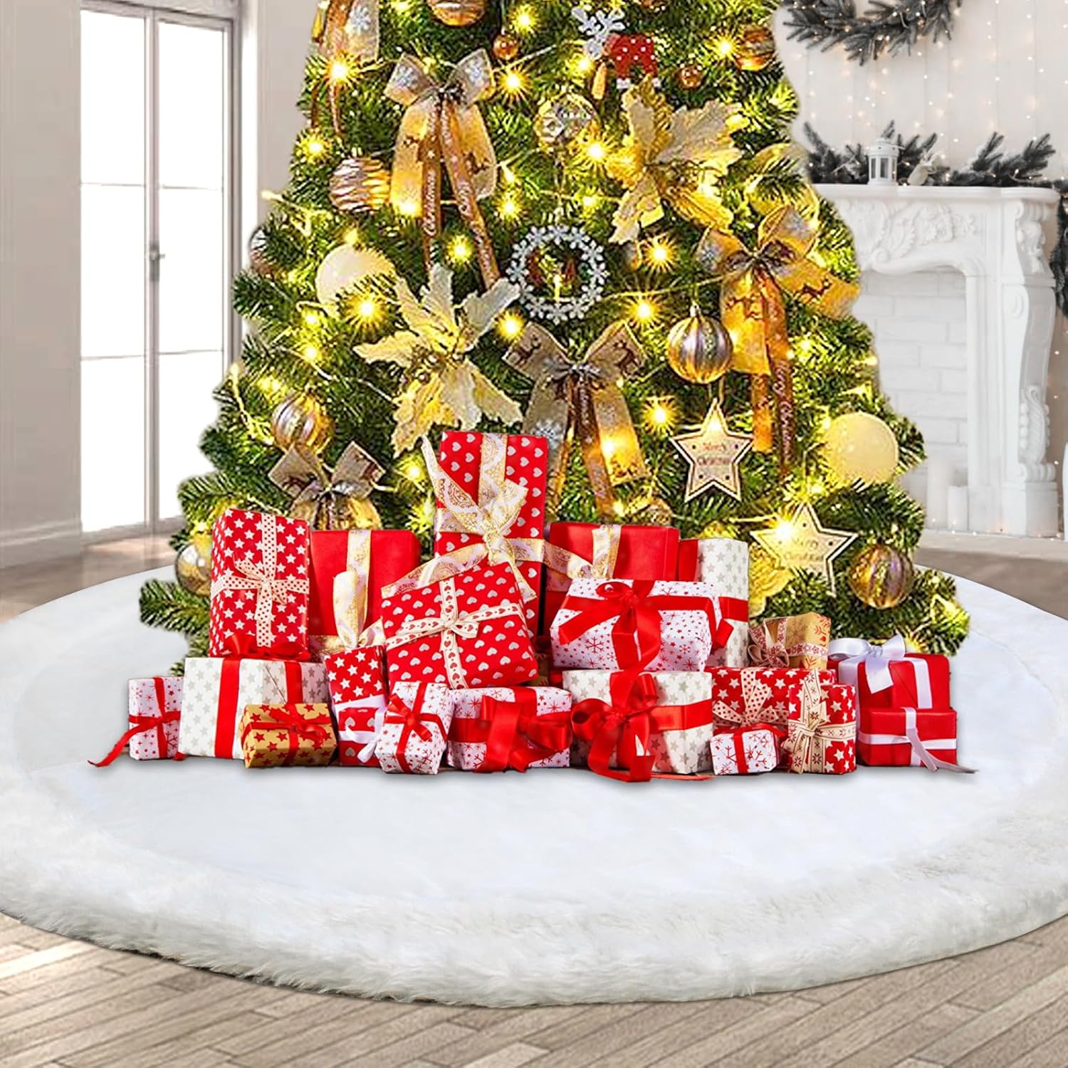 72 Inch Christmas Tree Skirt Xmas Tree Skirts for Christmas Tree Holiday Party Decorations Decoraciones De Navidad-Wine Red