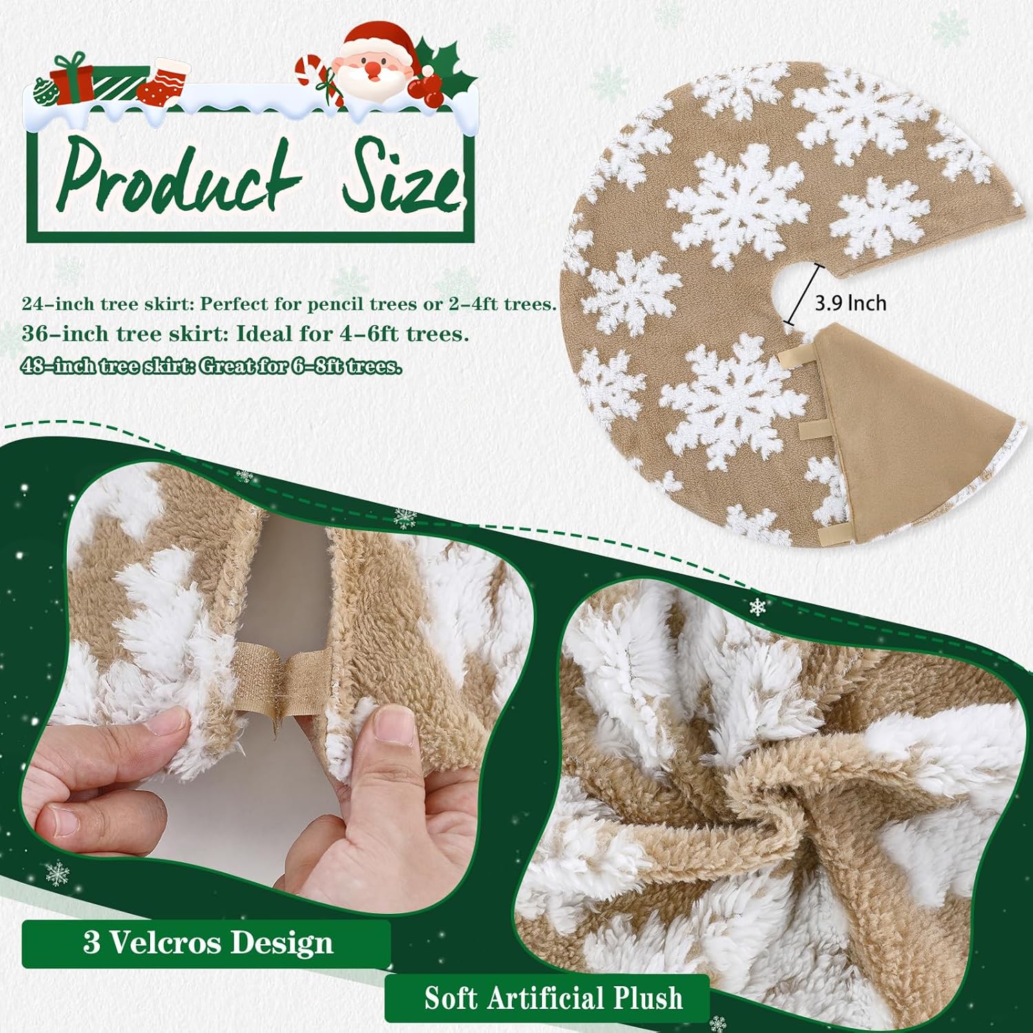 Chrisrmas Tree Skirt 48 Inches Faux Fur Red Tree Skirt with White Snowflakes Rustic Xmas Holiday Decoration