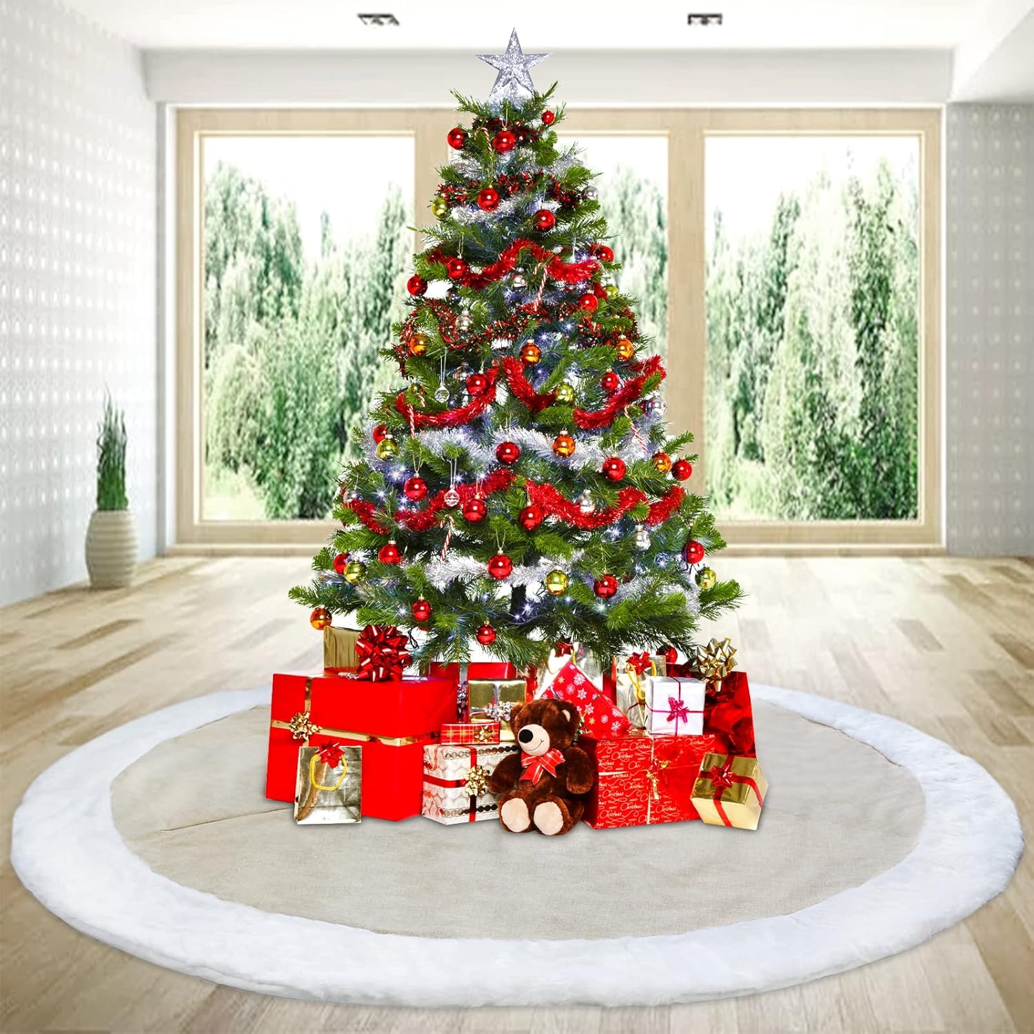 72 Inch Christmas Tree Skirt Xmas Tree Skirts for Christmas Tree Holiday Party Decorations Decoraciones De Navidad-Wine Red