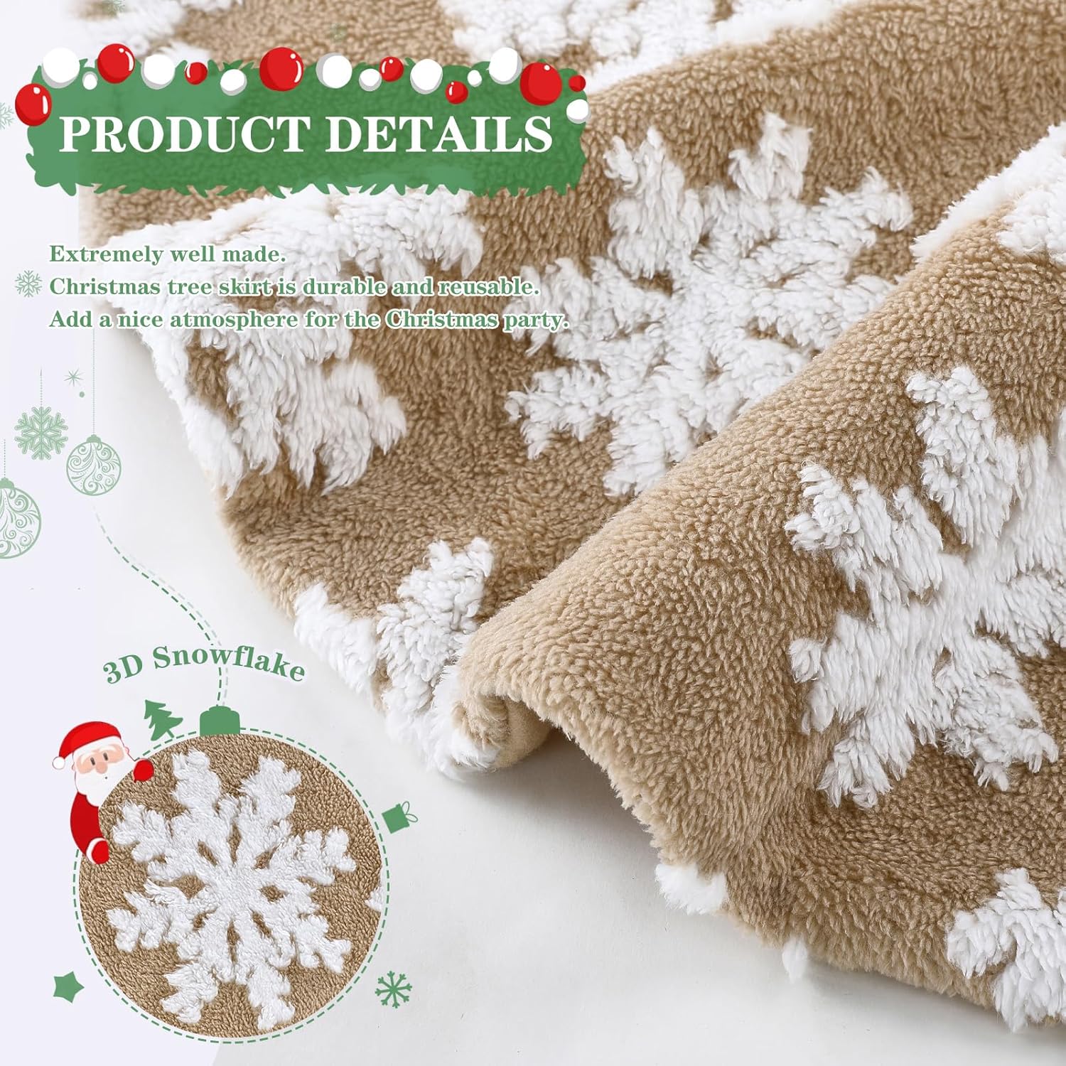 Chrisrmas Tree Skirt 48 Inches Faux Fur Red Tree Skirt with White Snowflakes Rustic Xmas Holiday Decoration