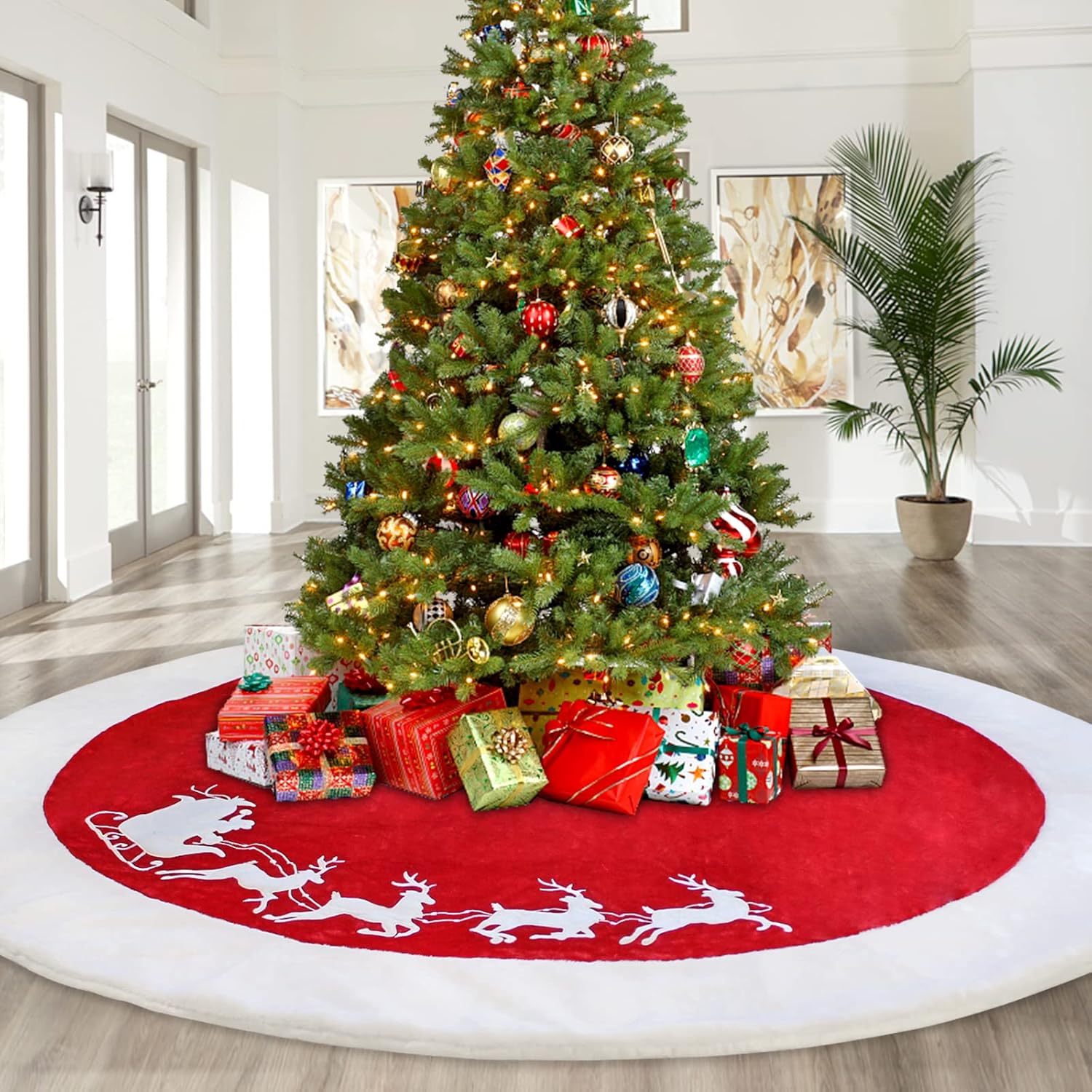 72 Inch Christmas Tree Skirt Xmas Tree Skirts for Christmas Tree Holiday Party Decorations Decoraciones De Navidad-Wine Red
