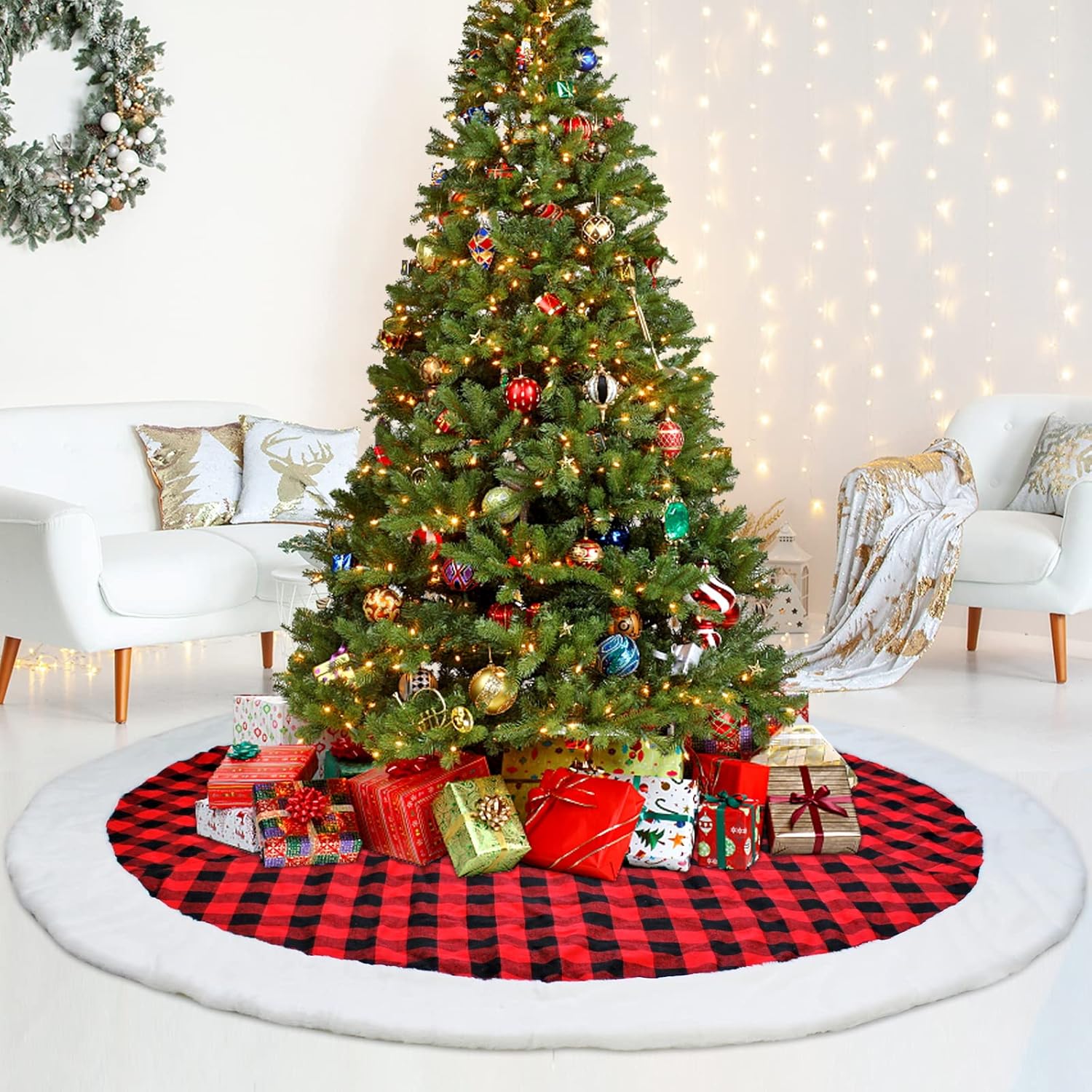 72 Inch Christmas Tree Skirt Xmas Tree Skirts for Christmas Tree Holiday Party Decorations Decoraciones De Navidad-Wine Red