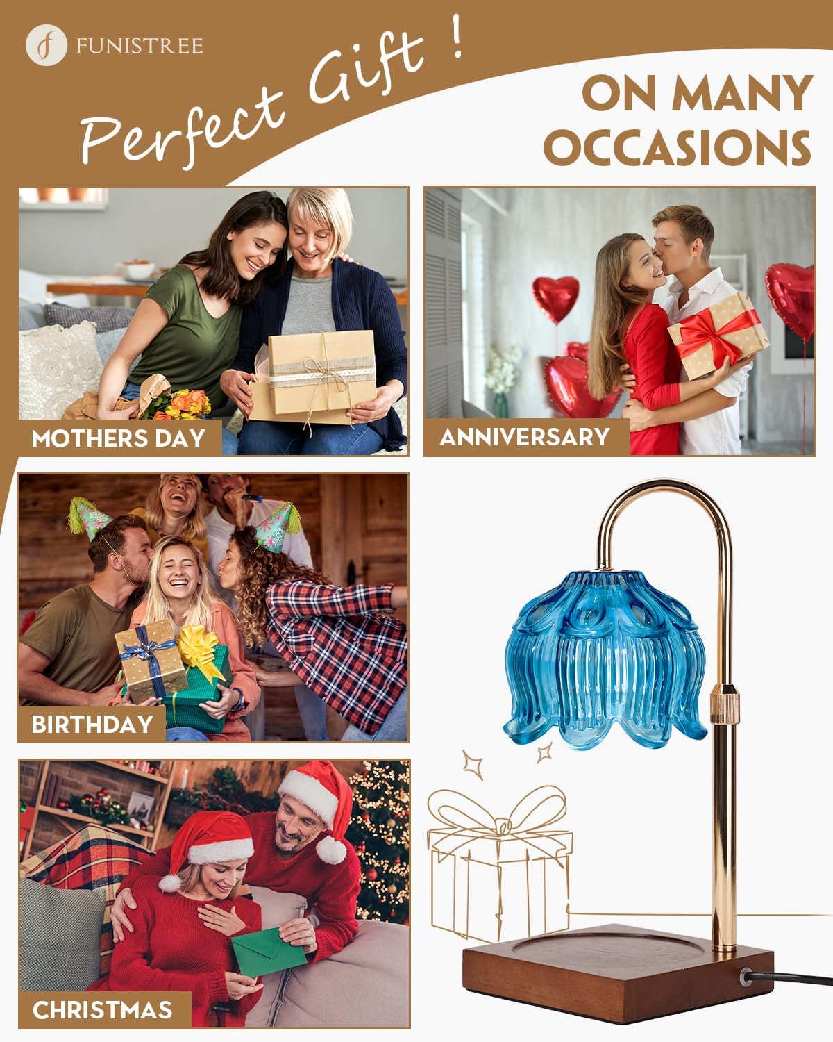 Flower Candle Warmer Lamp with Timer & Dimmer, Adjustable Height Candle Warmer, Gifts for Women Mom Birthday Christmas, House Warming New Home Bedroom Decor, Wax Warmer with 2 Bulbs for Jar Candles