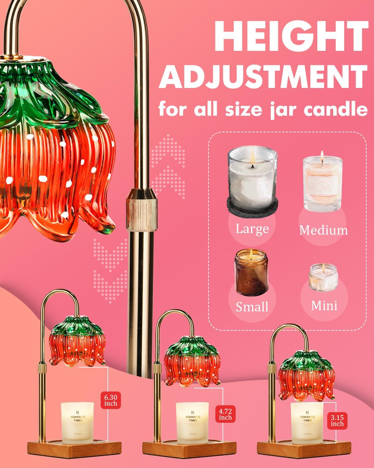 Flower Candle Warmer Lamp with Timer & Dimmer, Adjustable Height Candle Warmer, Gifts for Women Mom Birthday Christmas, House Warming New Home Bedroom Decor, Wax Warmer with 2 Bulbs for Jar Candles