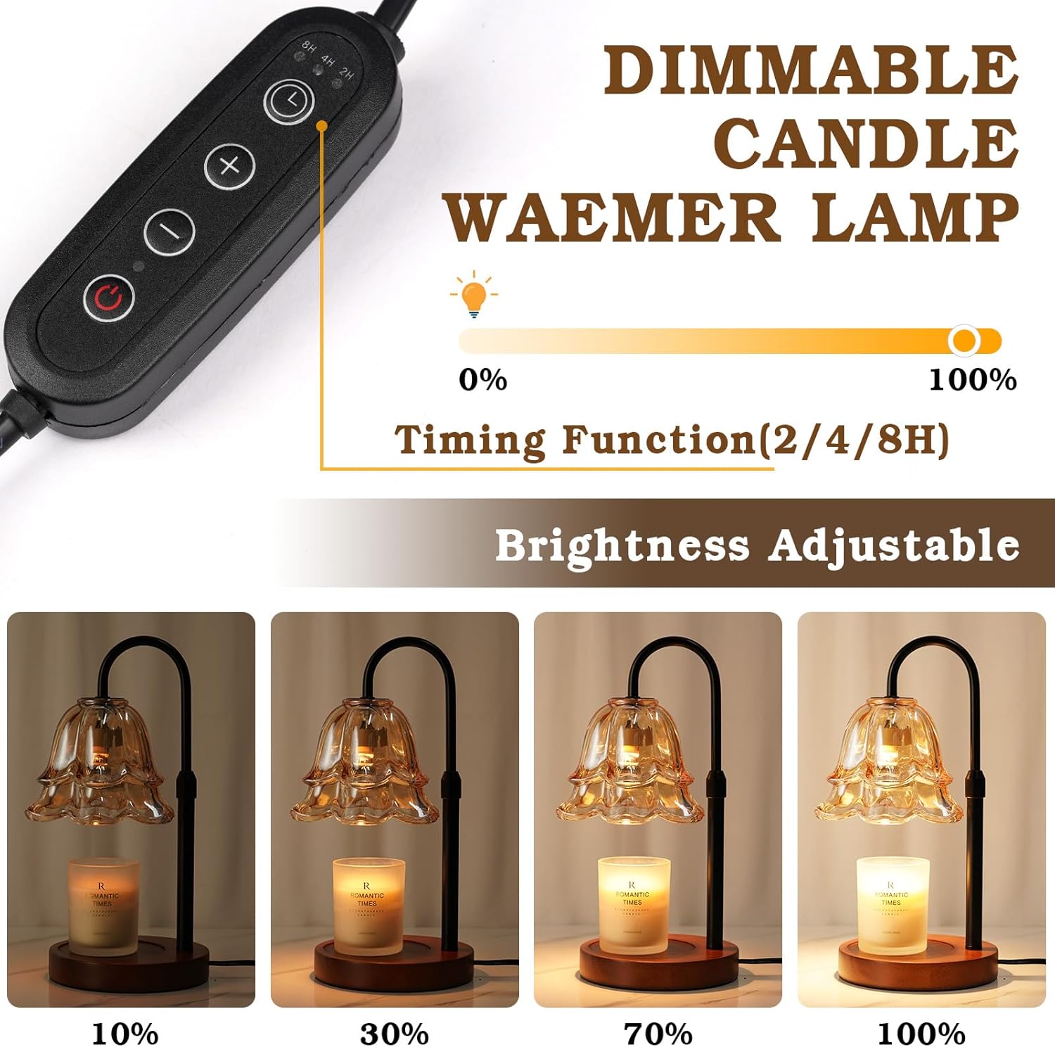 Flower Candle Warmer Lamp with Timer & Dimmer, Adjustable Height Candle Warmer, Gifts for Women Mom Birthday Christmas, House Warming New Home Bedroom Decor, Wax Warmer with 2 Bulbs for Jar Candles