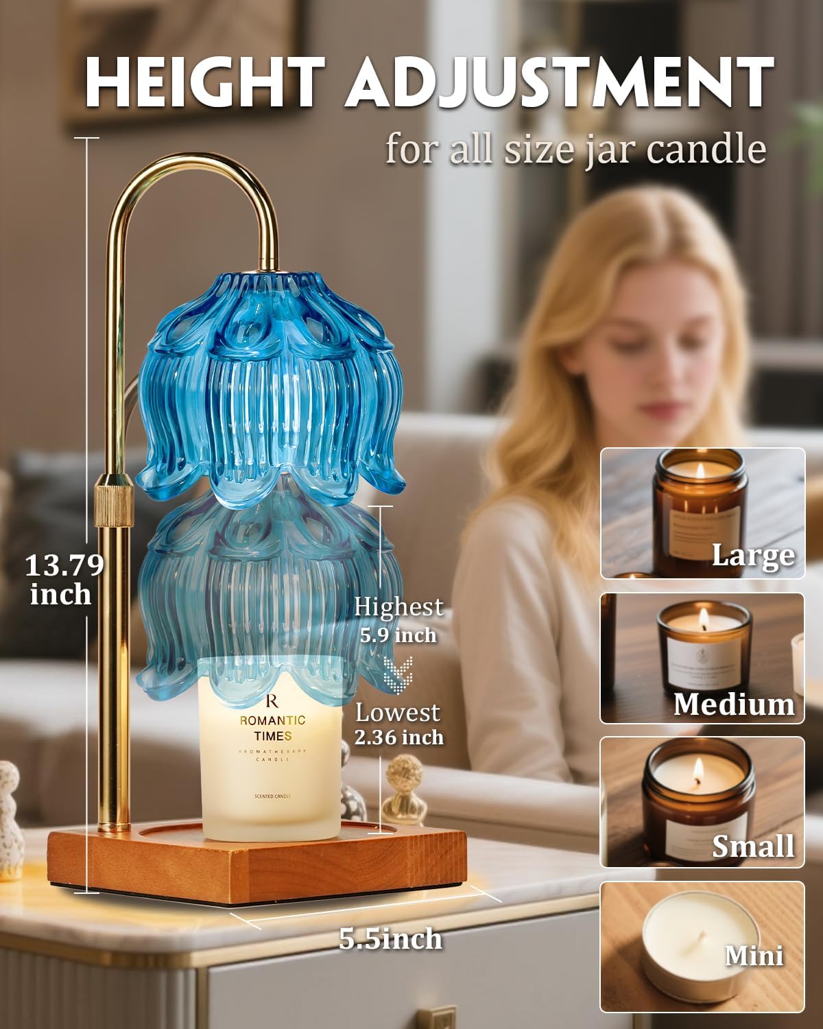 Flower Candle Warmer Lamp with Timer & Dimmer, Adjustable Height Candle Warmer, Gifts for Women Mom Birthday Christmas, House Warming New Home Bedroom Decor, Wax Warmer with 2 Bulbs for Jar Candles