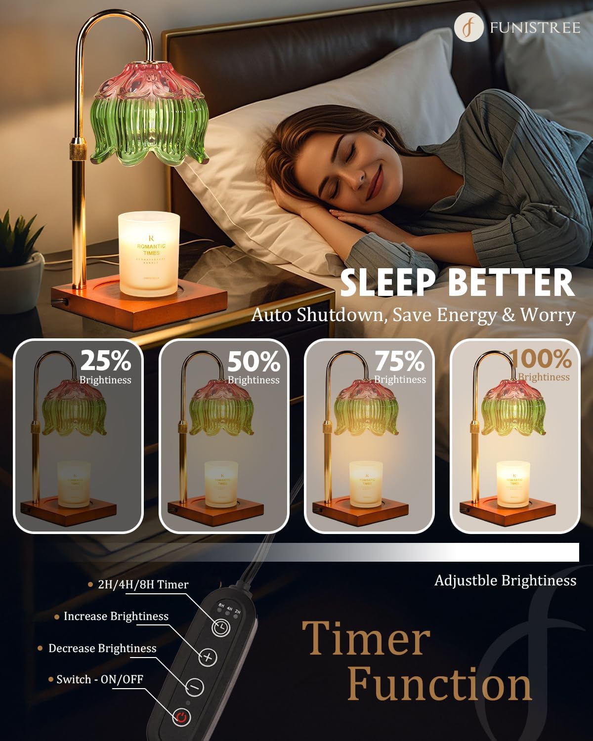 Flower Candle Warmer Lamp with Timer & Dimmer, Adjustable Height Candle Warmer, Gifts for Women Mom Birthday Christmas, House Warming New Home Bedroom Decor, Wax Warmer with 2 Bulbs for Jar Candles