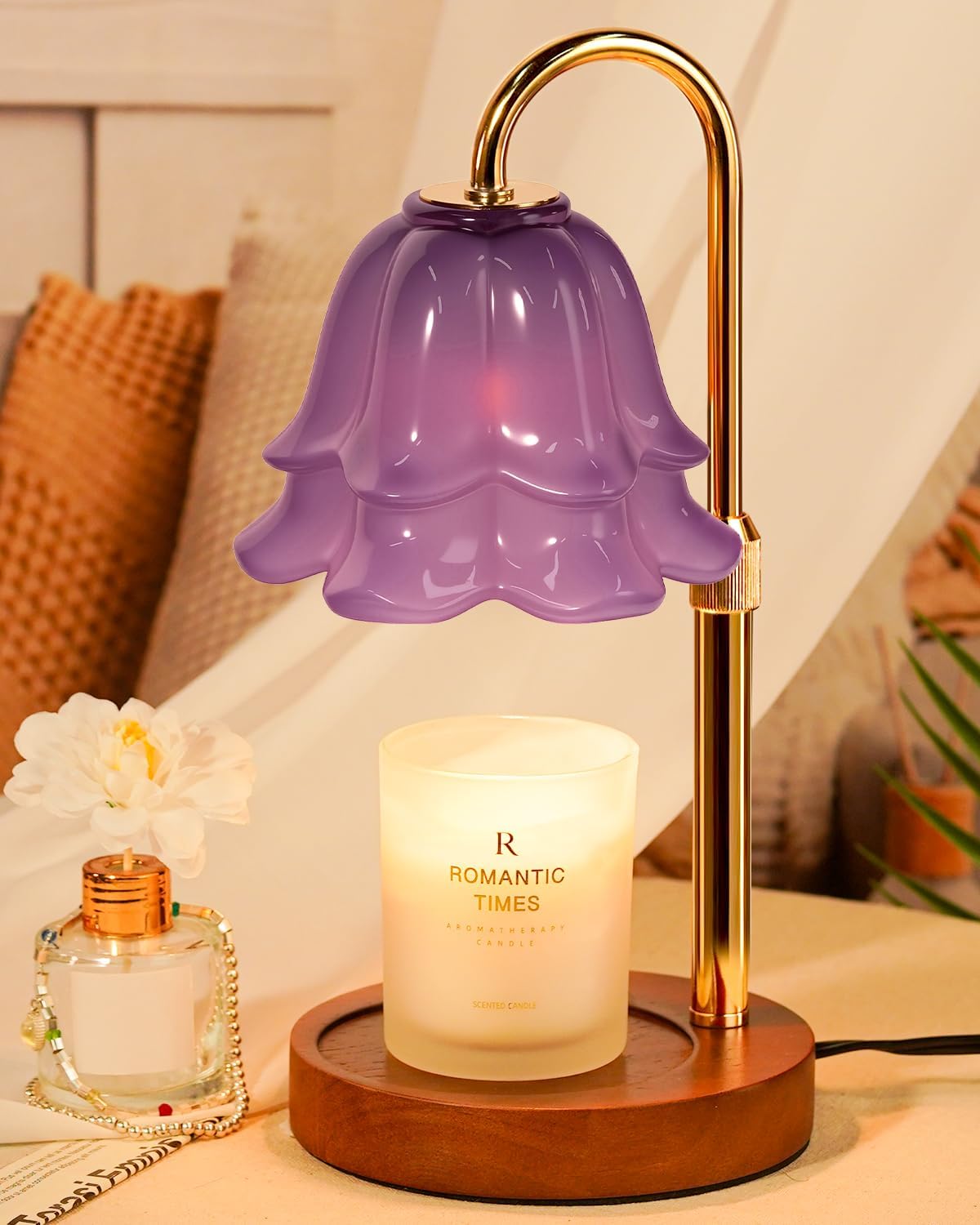 Flower Candle Warmer Lamp with Timer & Dimmer, Adjustable Height Candle Warmer, Gifts for Women Mom Birthday Christmas, House Warming New Home Bedroom Decor, Wax Warmer with 2 Bulbs for Jar Candles