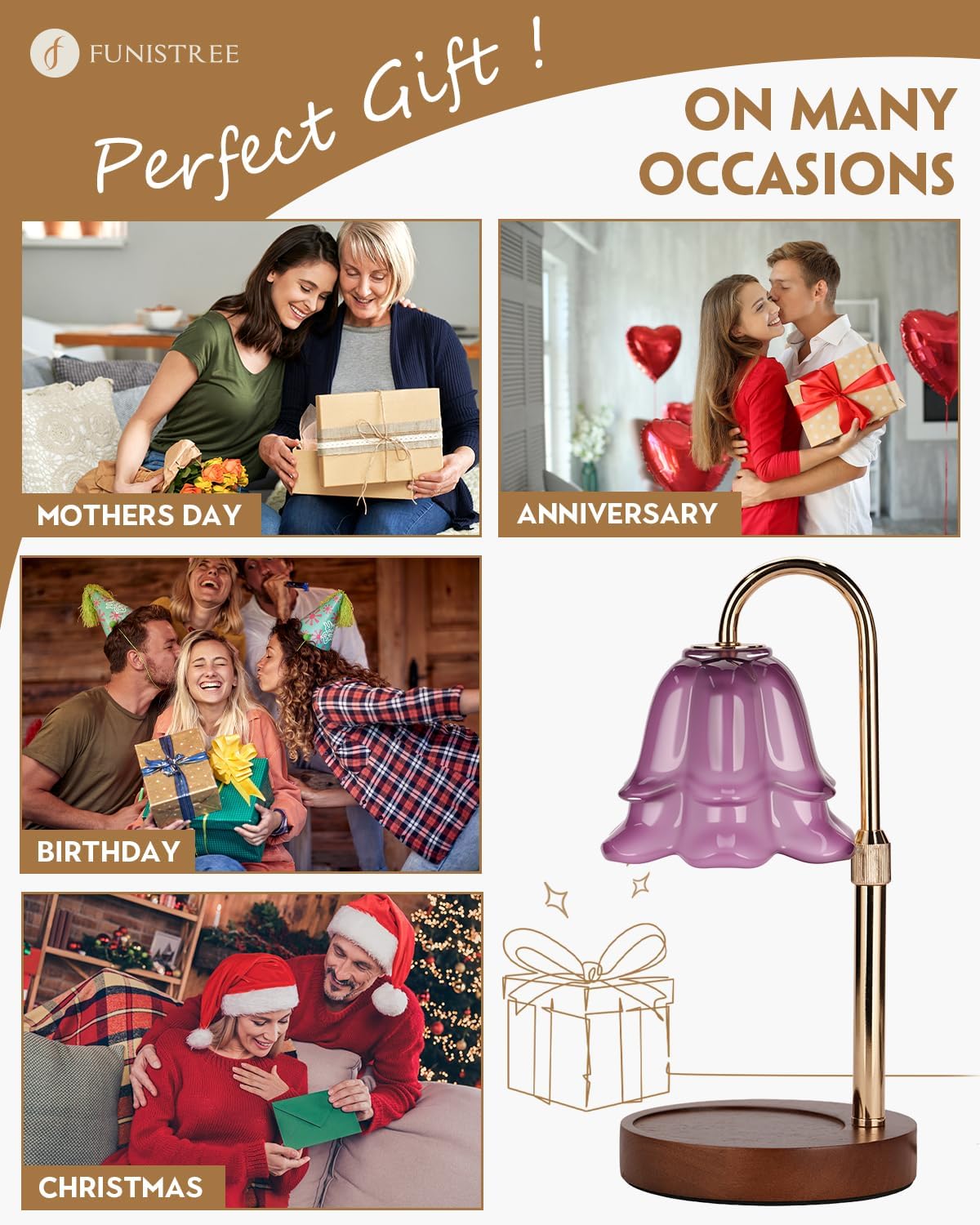 Flower Candle Warmer Lamp with Timer & Dimmer, Adjustable Height Candle Warmer, Gifts for Women Mom Birthday Christmas, House Warming New Home Bedroom Decor, Wax Warmer with 2 Bulbs for Jar Candles