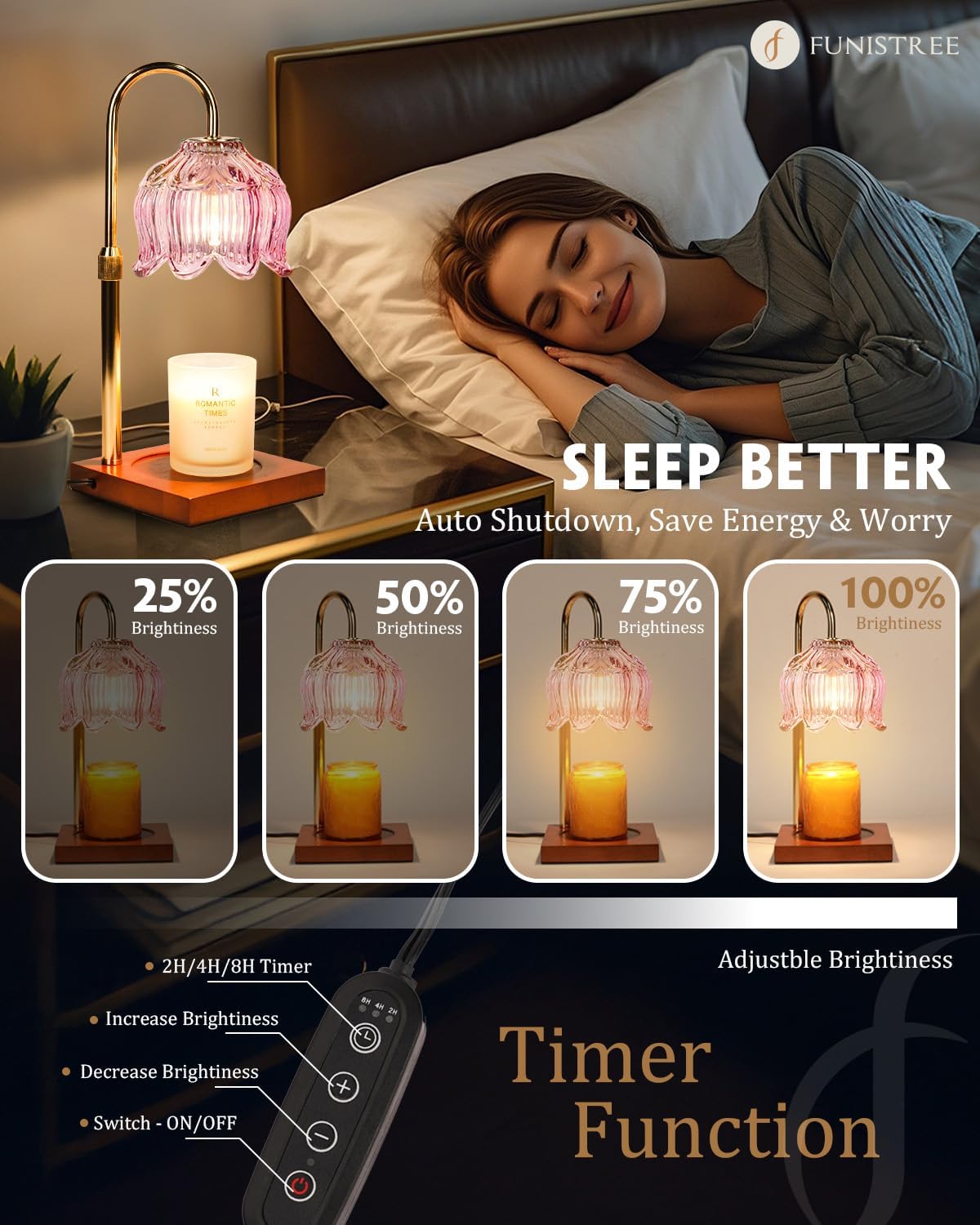 Flower Candle Warmer Lamp with Timer & Dimmer, Adjustable Height Candle Warmer, Gifts for Women Mom Birthday Christmas, House Warming New Home Bedroom Decor, Wax Warmer with 2 Bulbs for Jar Candles