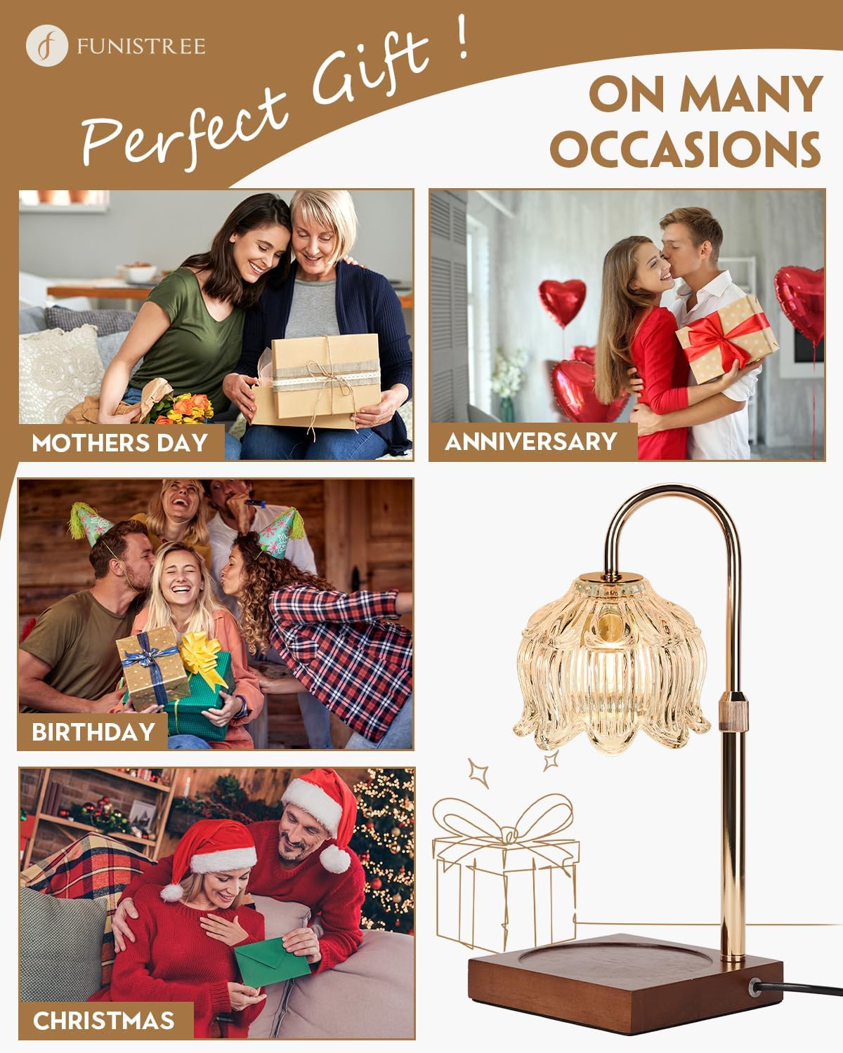 Flower Candle Warmer Lamp with Timer & Dimmer, Adjustable Height Candle Warmer, Gifts for Women Mom Birthday Christmas, House Warming New Home Bedroom Decor, Wax Warmer with 2 Bulbs for Jar Candles