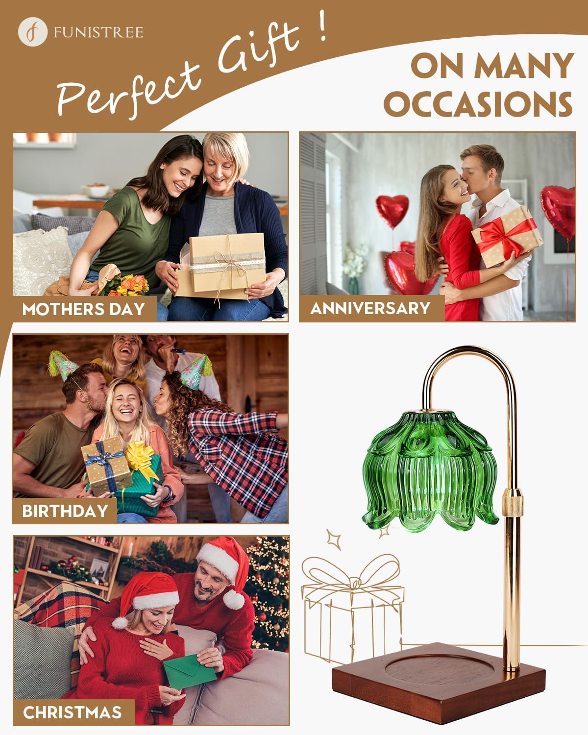 Flower Candle Warmer Lamp with Timer & Dimmer, Adjustable Height Candle Warmer, Gifts for Women Mom Birthday Christmas, House Warming New Home Bedroom Decor, Wax Warmer with 2 Bulbs for Jar Candles